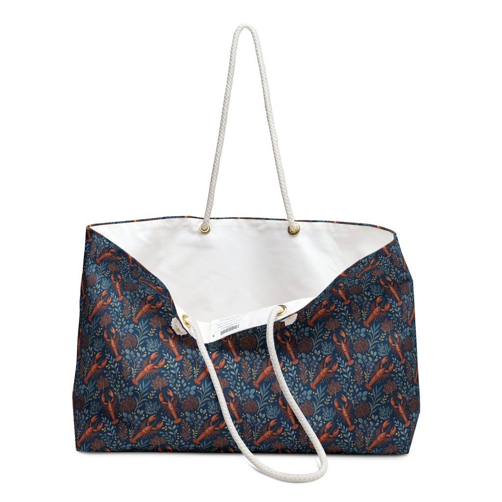 Maine Coastal Weekender Bag with Lobster Botanical Print