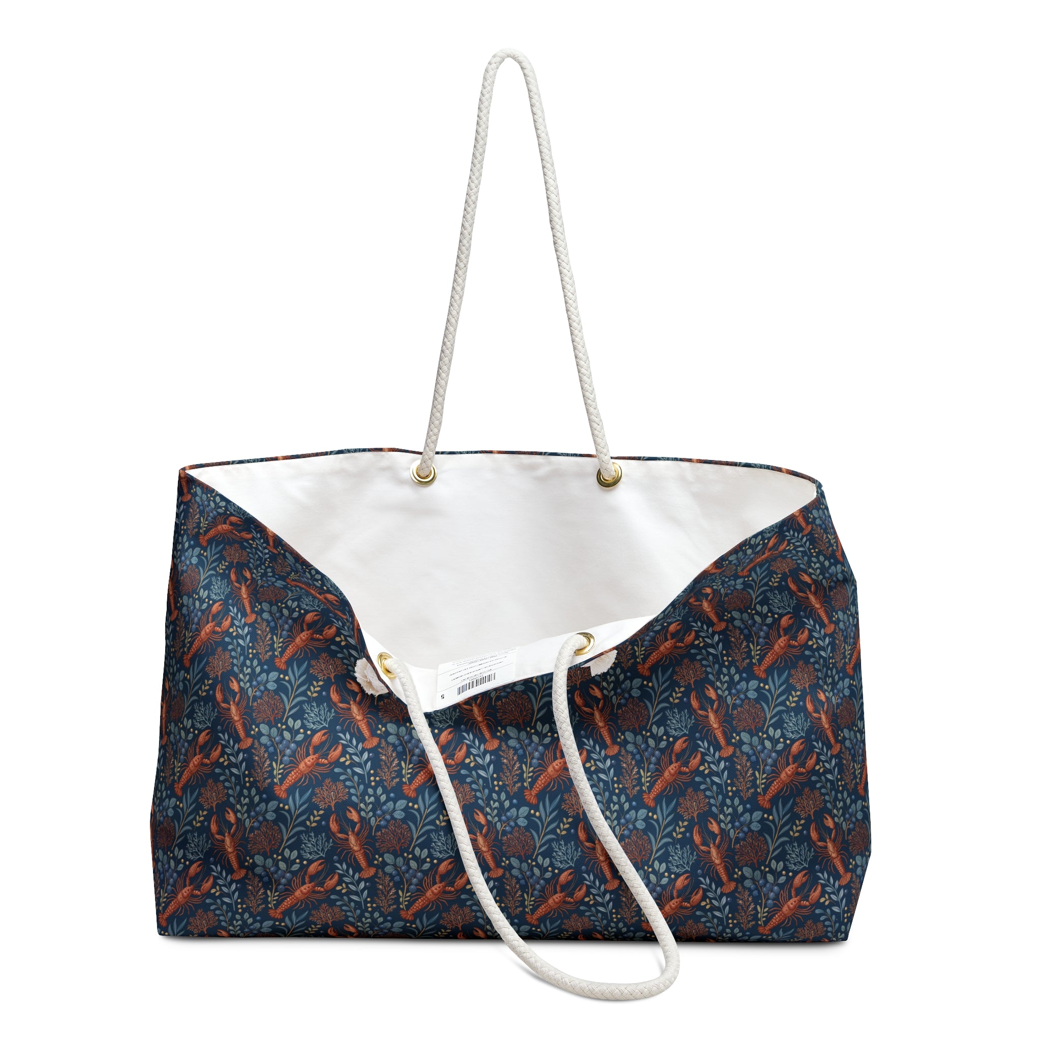 Maine Coastal Weekender Bag with Lobster Botanical Print