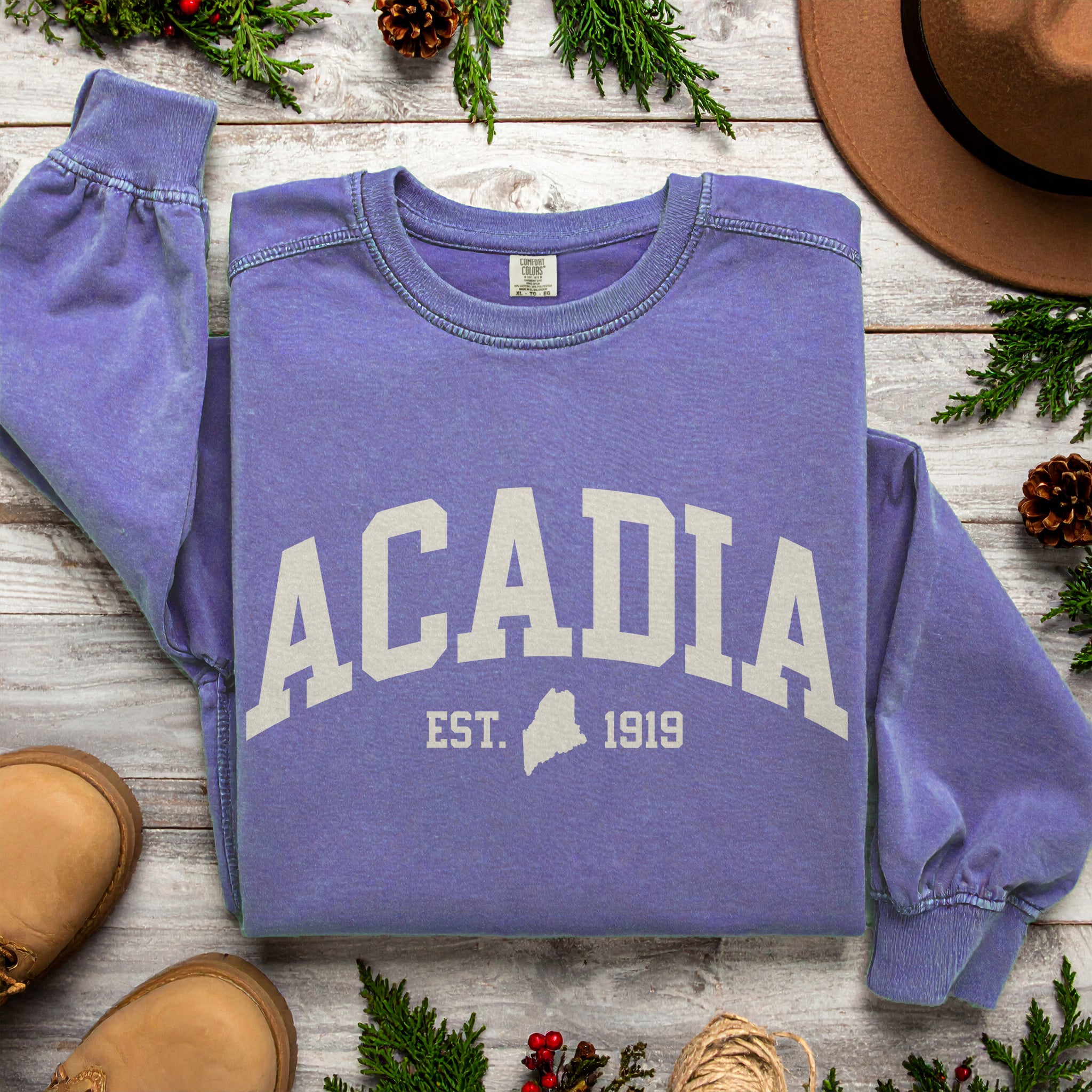 Acadia National Park Sweatshirt | Vintage Maine Varsity Style | Cozy Crewneck for Nature Lovers