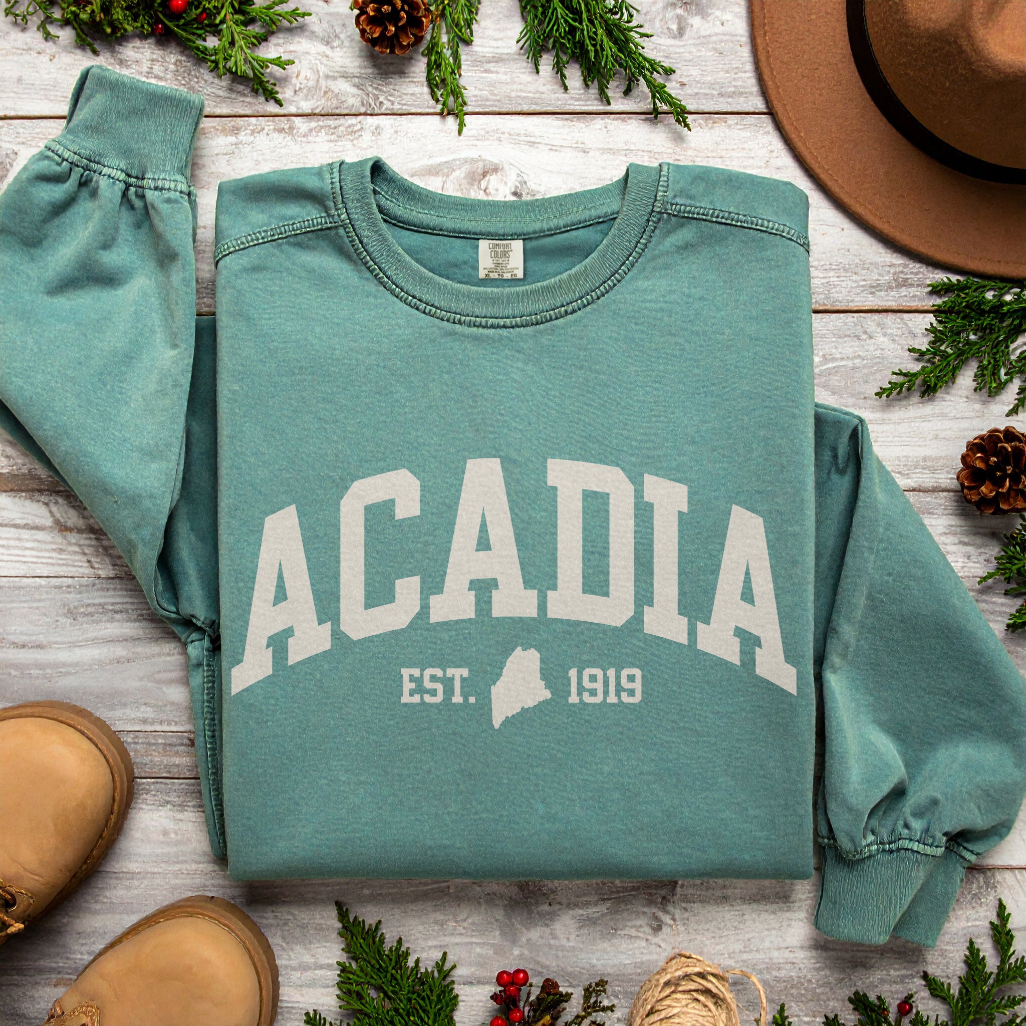 Acadia National Park Sweatshirt | Vintage Maine Varsity Style | Cozy Crewneck for Nature Lovers