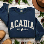 Acadia National Park Varsity Sweatshirt | Vintage Maine Collegiate Style | Cozy New England Gift