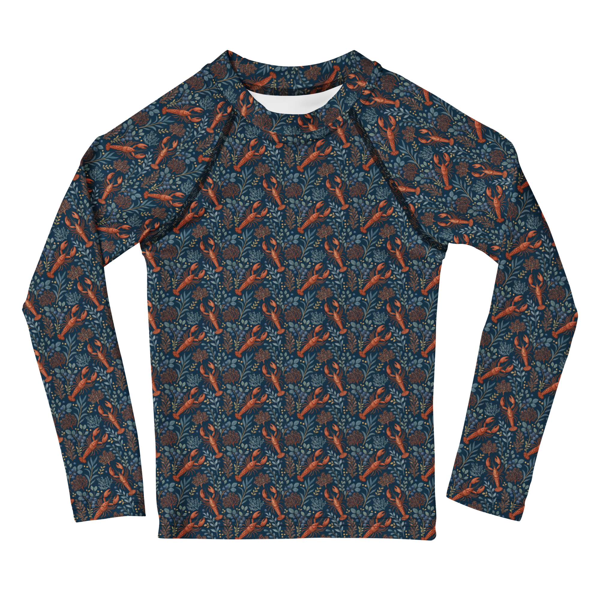 Kids Botanical Lobster UPF Rash Guard | Coastal Swim Shirt | Maine Beachwear for Kids
