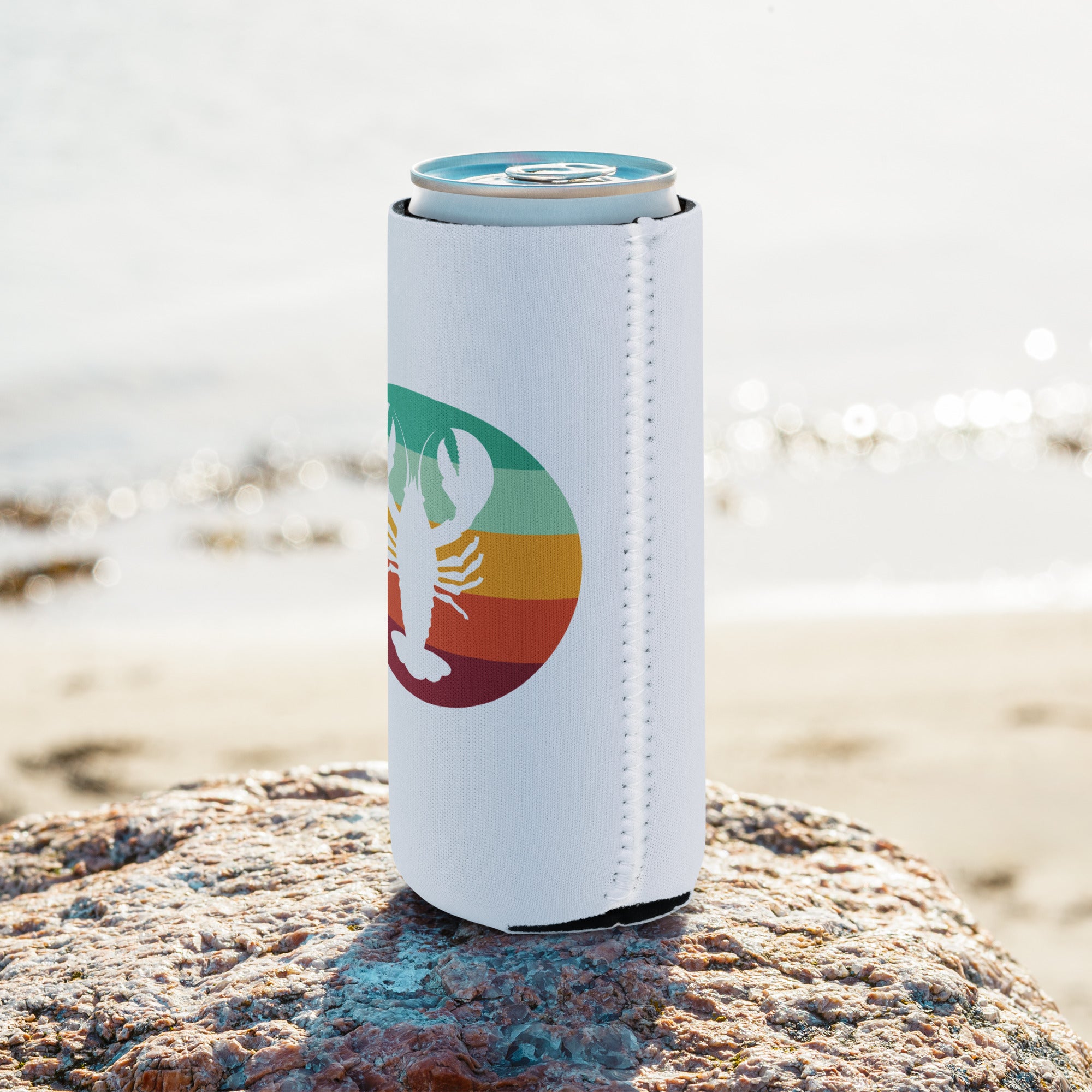 Maine Retro Lobster Neoprene Coozie | 12 oz Regular or Slim Can Cooler | Vintage Coastal Vibes Can Holder