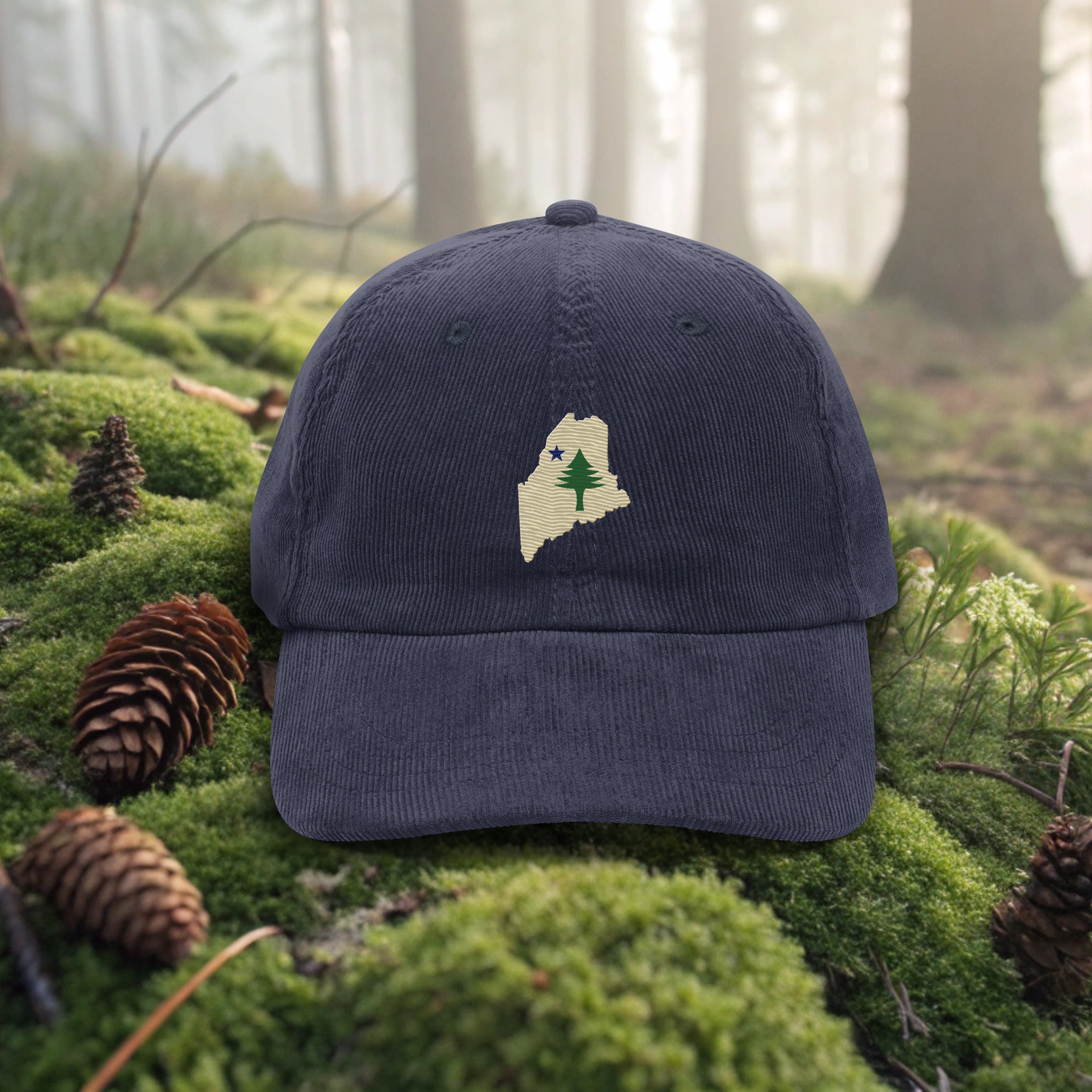 1901 Maine Flag Corduroy Hat | Vintage Pine Tree & North Star Embroidered Cap