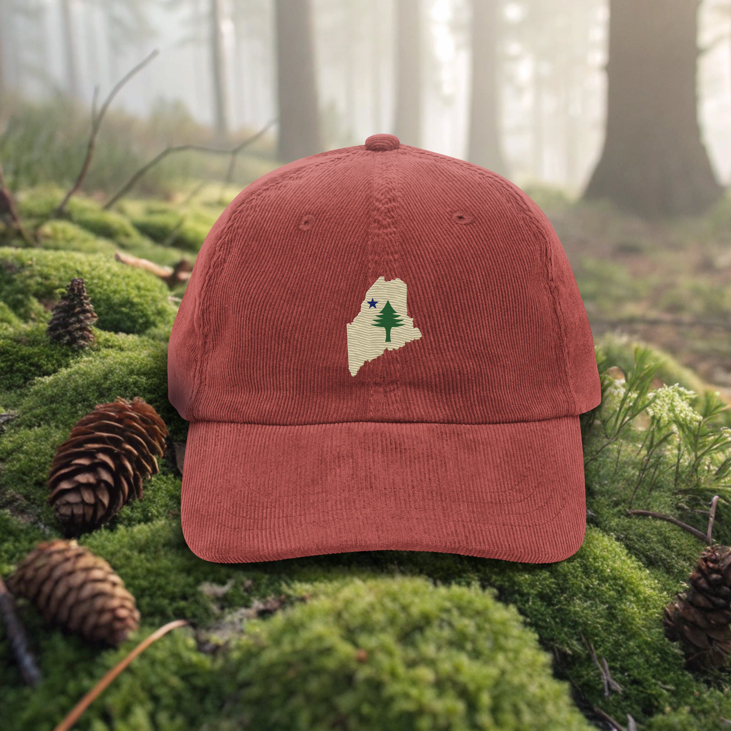 1901 Maine Flag Corduroy Hat | Vintage Pine Tree & North Star Embroidered Cap