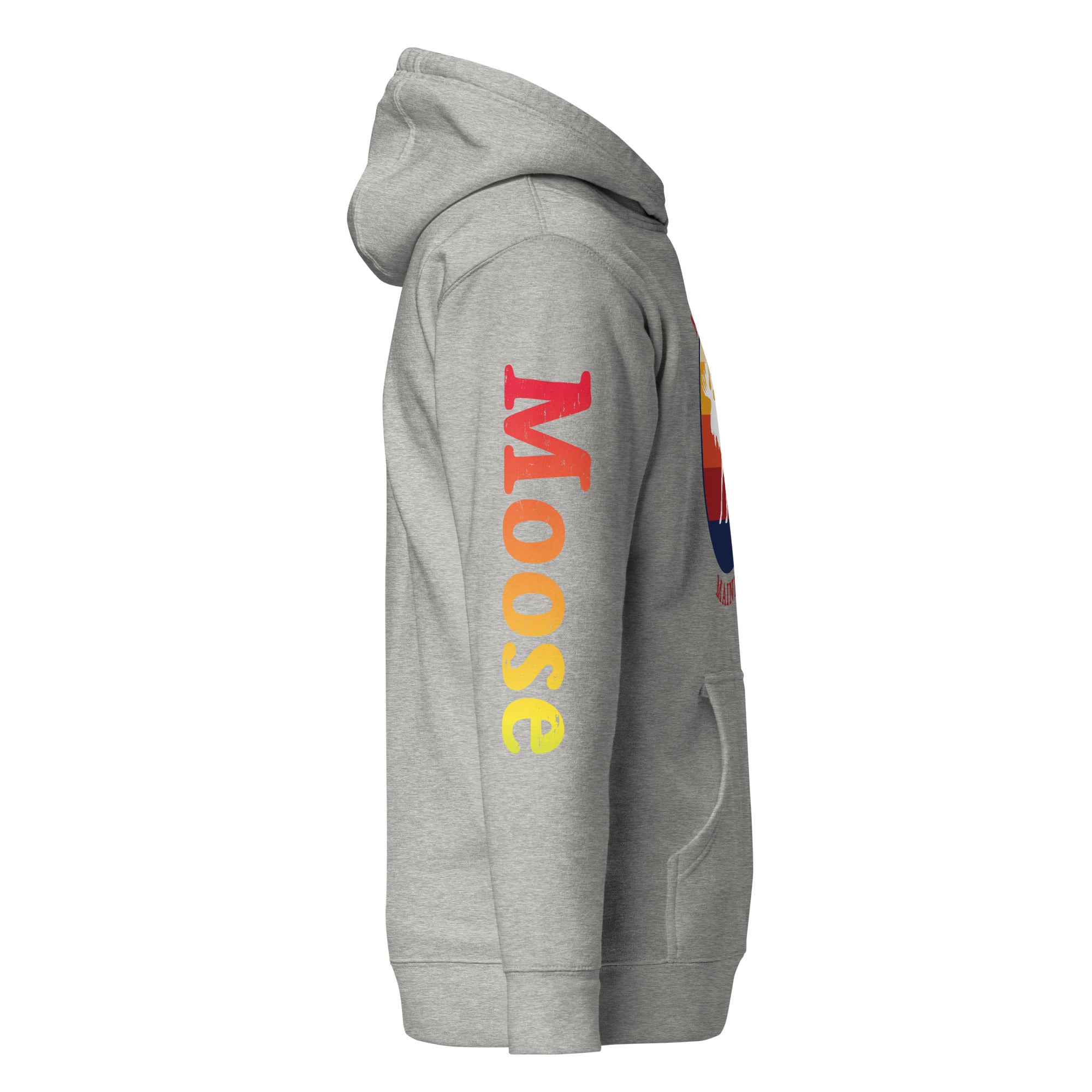 "Moose Crew" Retro Hoodie | Vintage Maine Pullover with Sleeve Print | Unisex Coastal Sweatshirt