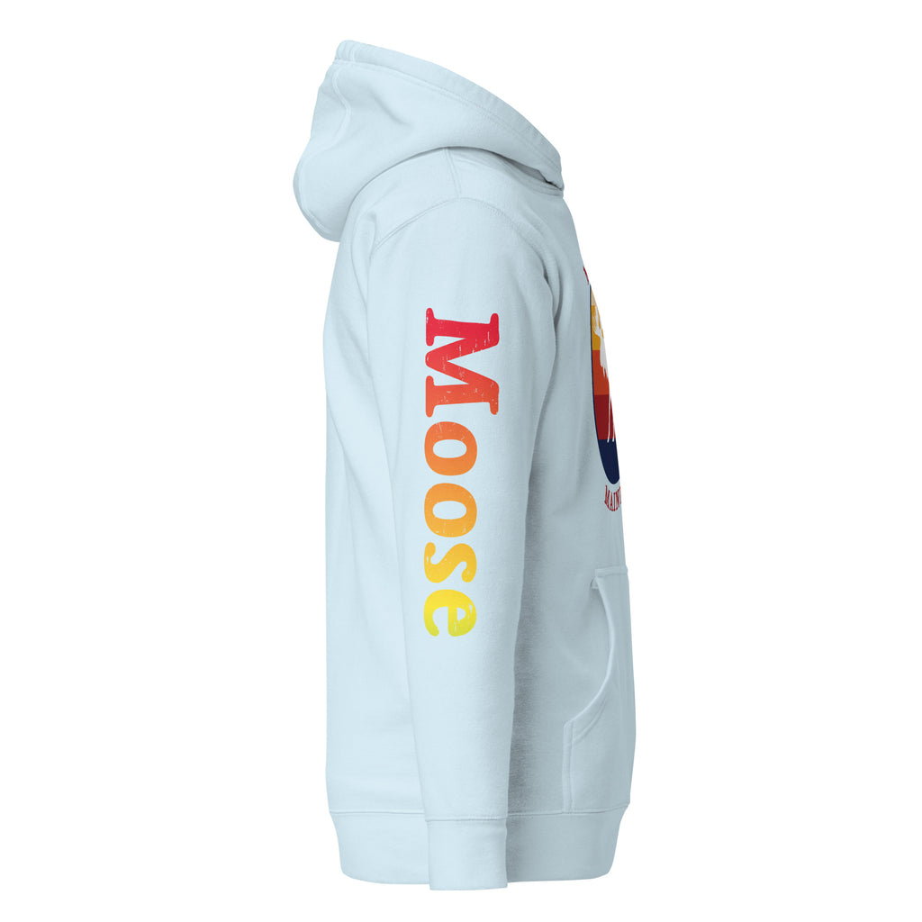 "Moose Crew" Retro Hoodie | Vintage Maine Pullover with Sleeve Print | Unisex Coastal Sweatshirt