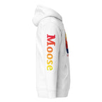 Moose Crew Retro Hoodie | Vintage Maine Pullover with Sleeve Print | Unisex Coastal Sweatshirt