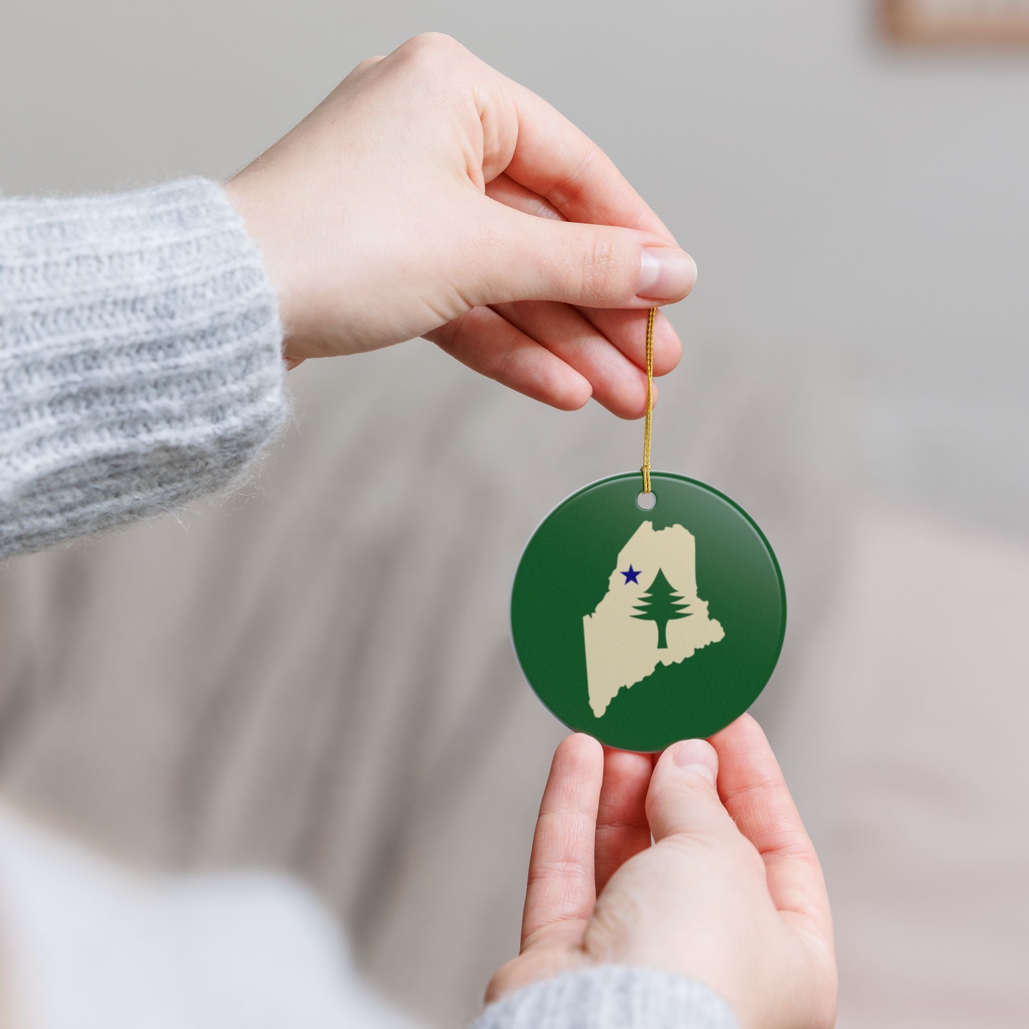 Maine 1901 State Flag Ornament | Double-Sided Ceramic Ornament | Coastal Home Decor | Maine Holiday Gift