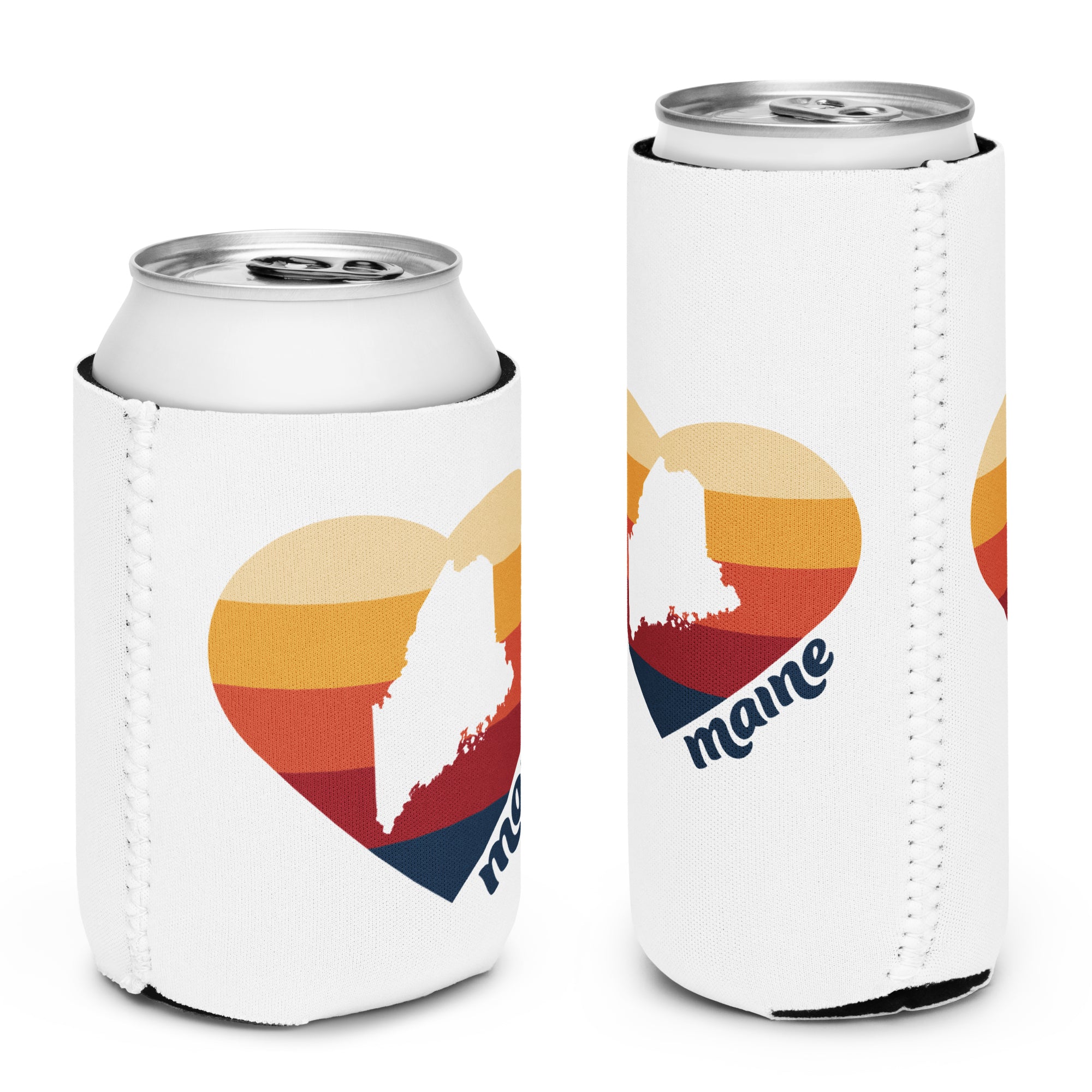 Maine Retro Heart Neoprene Koozie | Four Designs to Mix & Match | 12 oz Regular or Slim Can Cooler | Vintage Coastal Vibes Can Holder