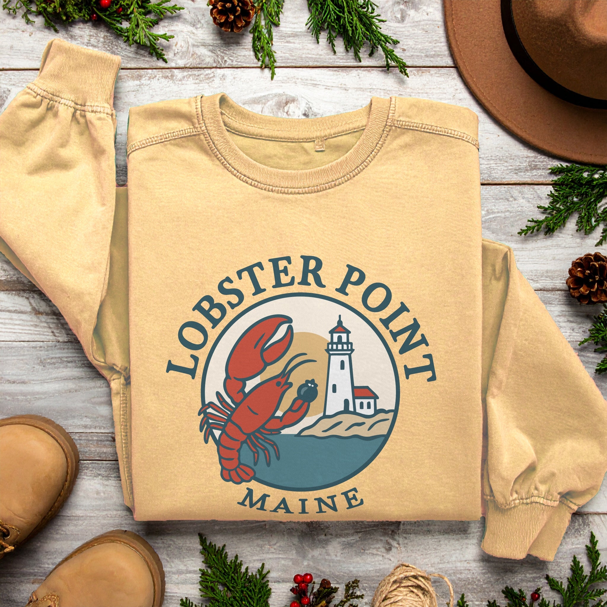 "Lobster Point" Maine Sweatshirt | Retro New England Crewneck | Coastal Souvenir Gift