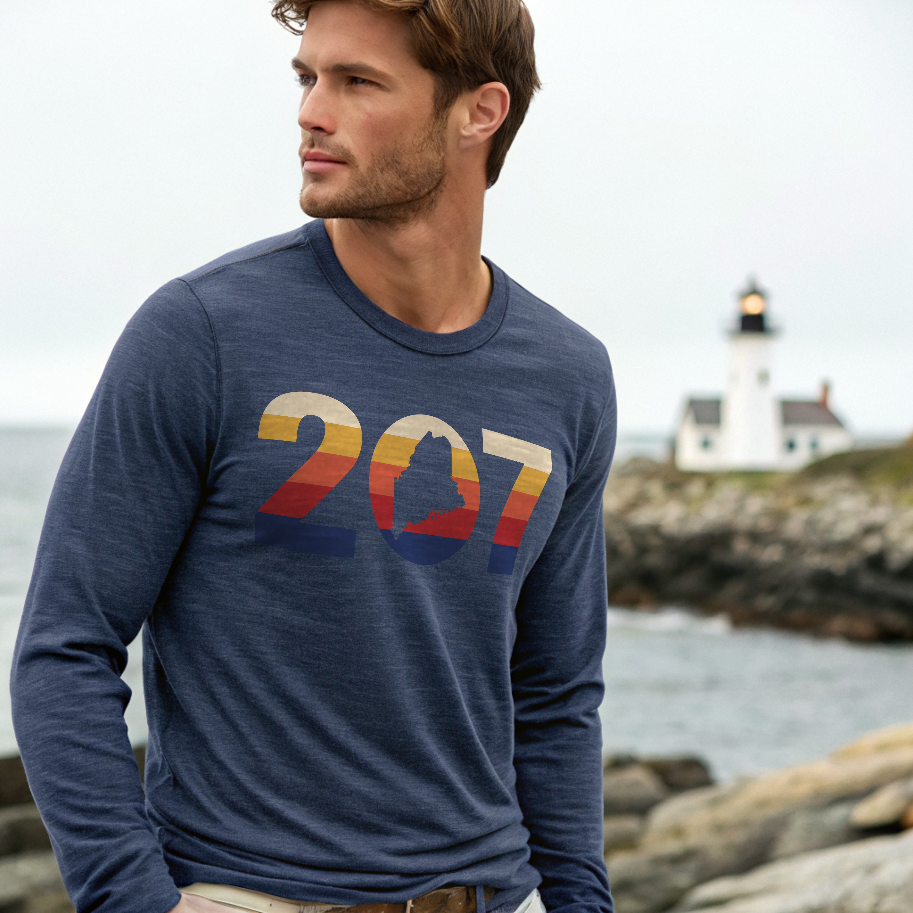 207 Maine Area Code Vintage Stripe Long Sleeve Tee