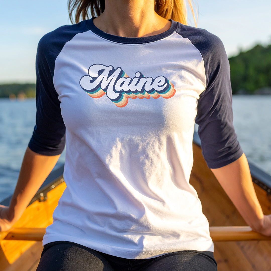 Maine Retro Raglan Tee | 3/4 Sleeve Vintage Baseball Shirt