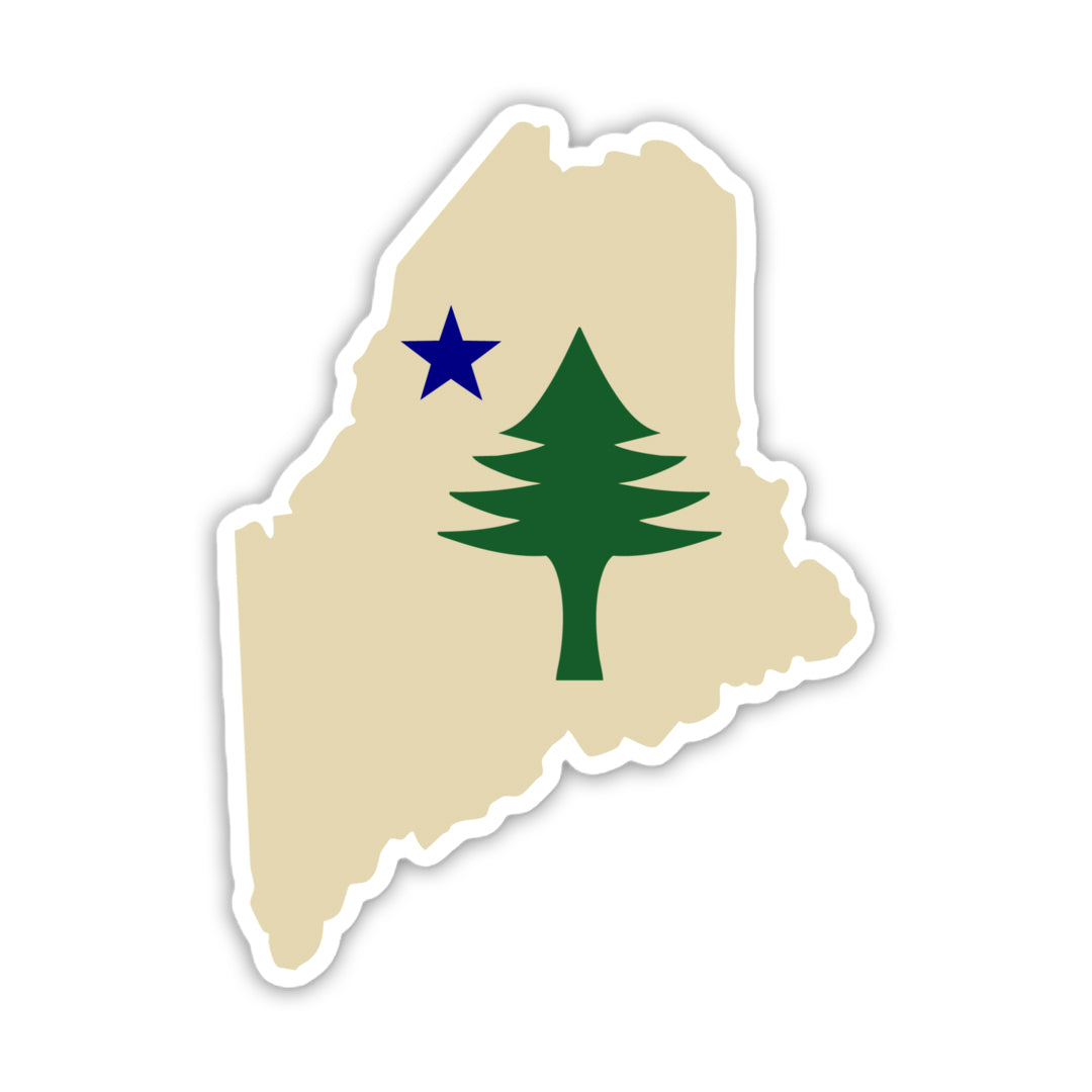 Heritage Maine Flag Sticker | Vintage Maine State Decal | Old Maine Flag Pine Tree & Star