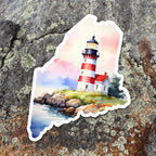 Maine Lighthouse Scene Die-Cut Vinyl Sticker | New England Coastal Decal