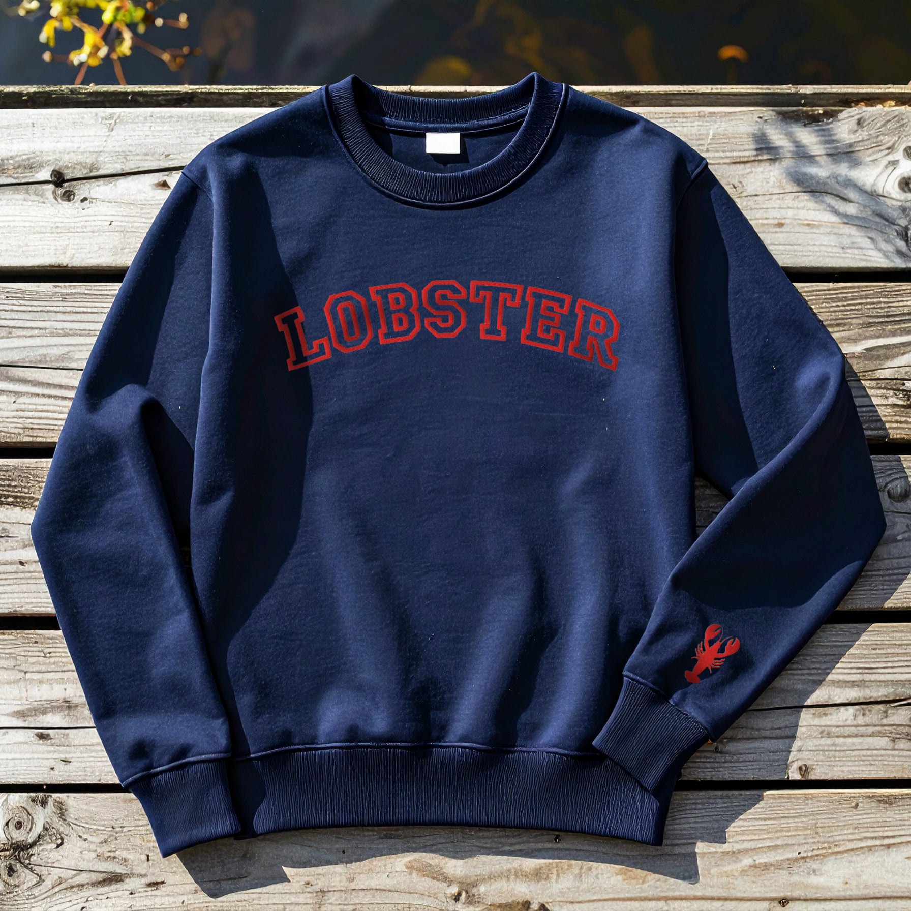 Lobster Collegiate Embroidered Sweatshirt with Lobster Wrist Embroidery | Preppy Maine Coastal Crewneck