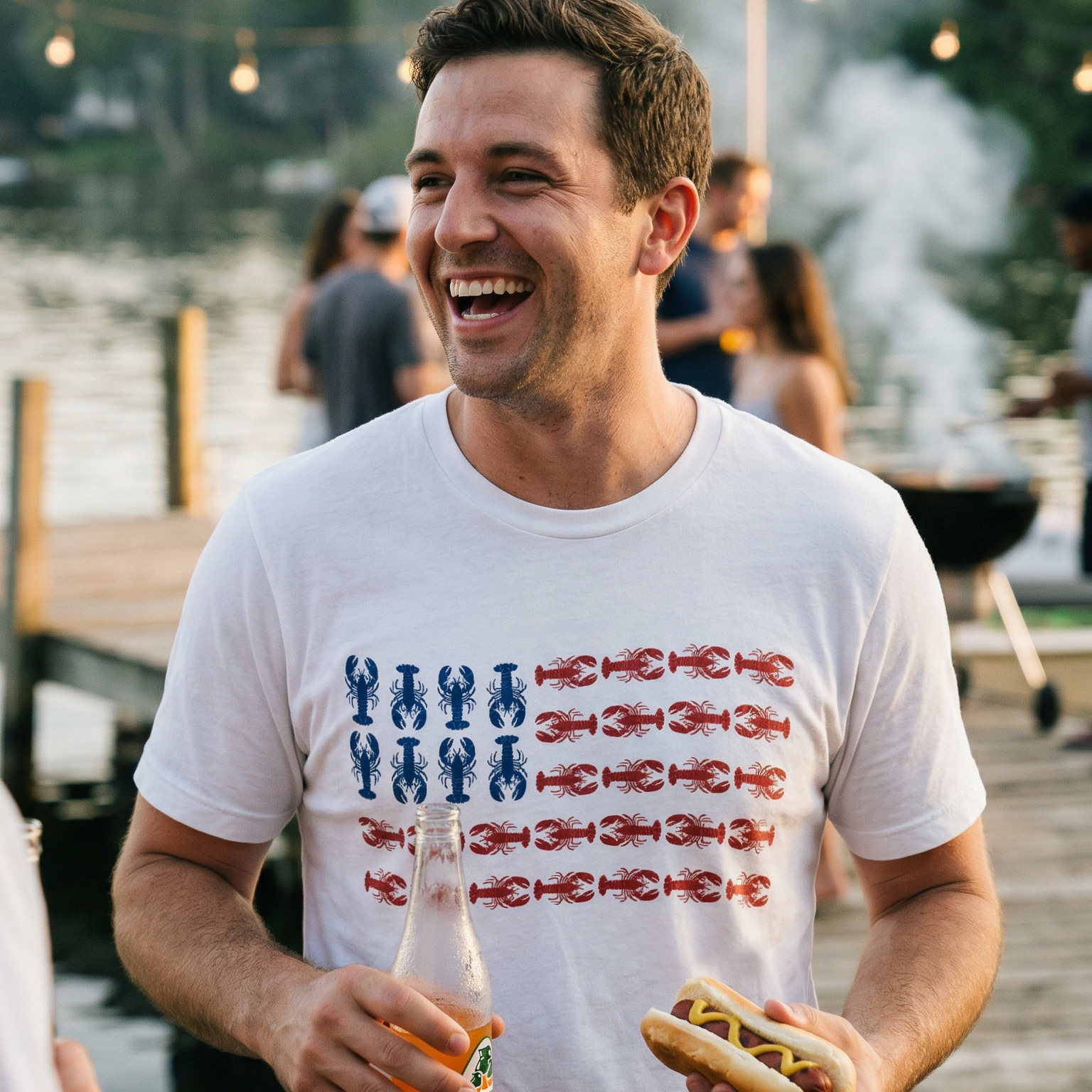 Red & Blue Lobster American Flag Tee