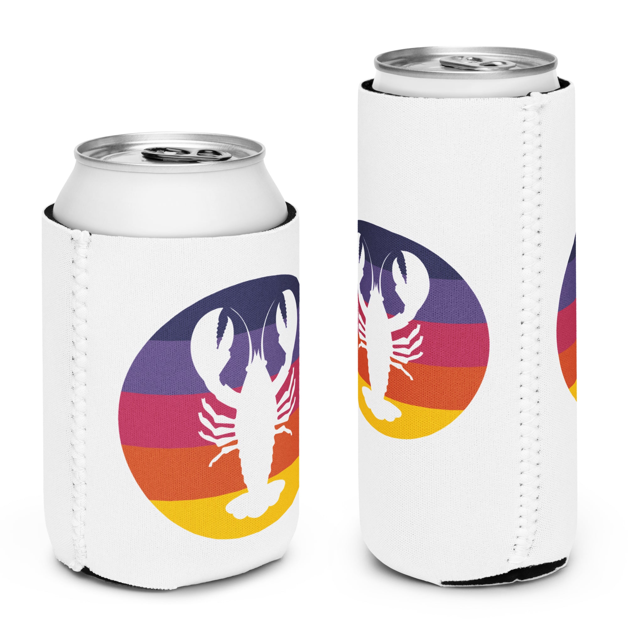 Maine Retro Lobster Neoprene Koozie | Four Designs to Mix & Match | 12 oz Regular or Slim Can Cooler | Vintage Coastal Vibes Can Holder
