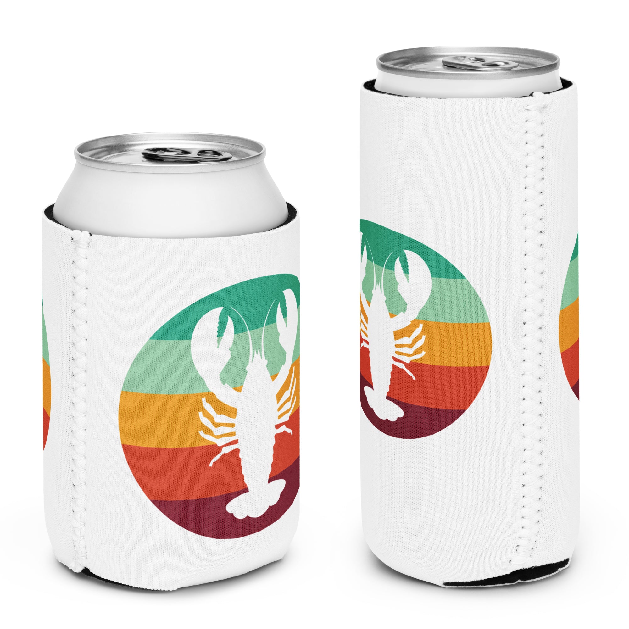 Maine Retro Lobster Neoprene Koozie | Four Designs to Mix & Match | 12 oz Regular or Slim Can Cooler | Vintage Coastal Vibes Can Holder