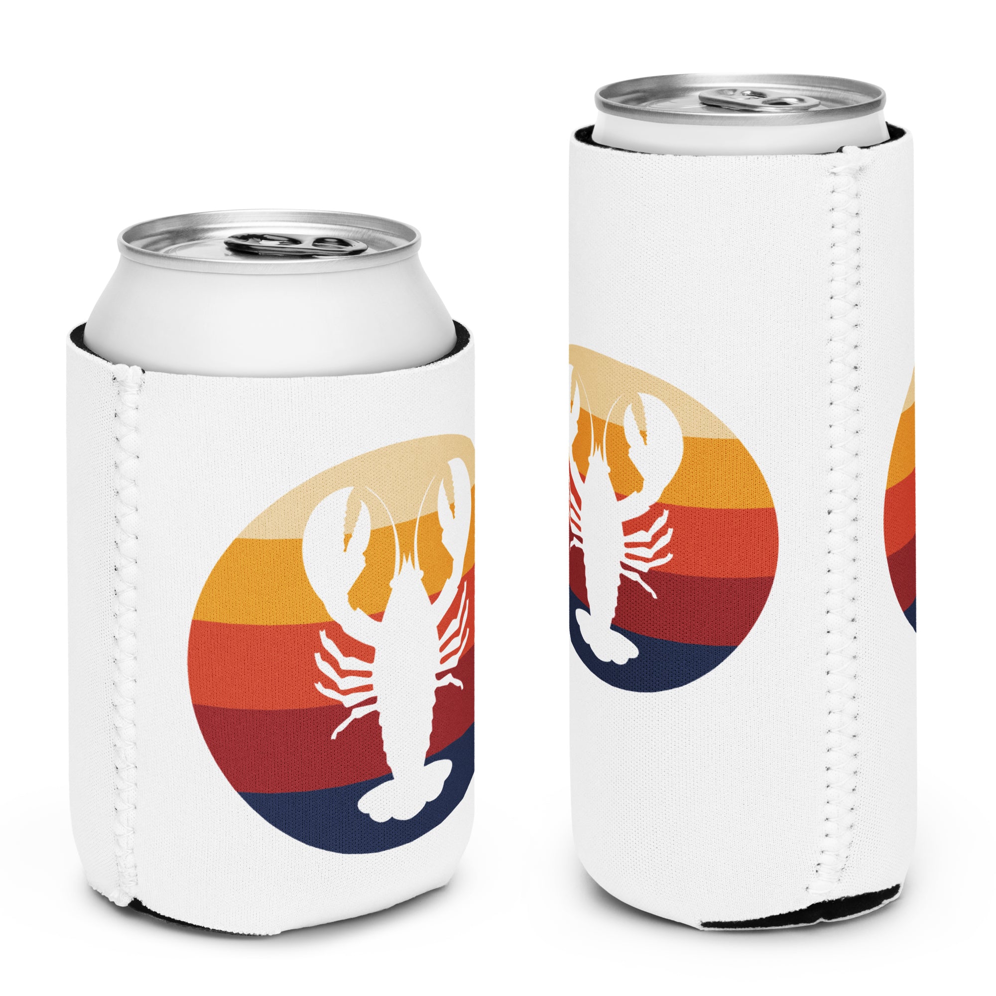 Maine Retro Lobster Neoprene Koozie | Four Designs to Mix & Match | 12 oz Regular or Slim Can Cooler | Vintage Coastal Vibes Can Holder