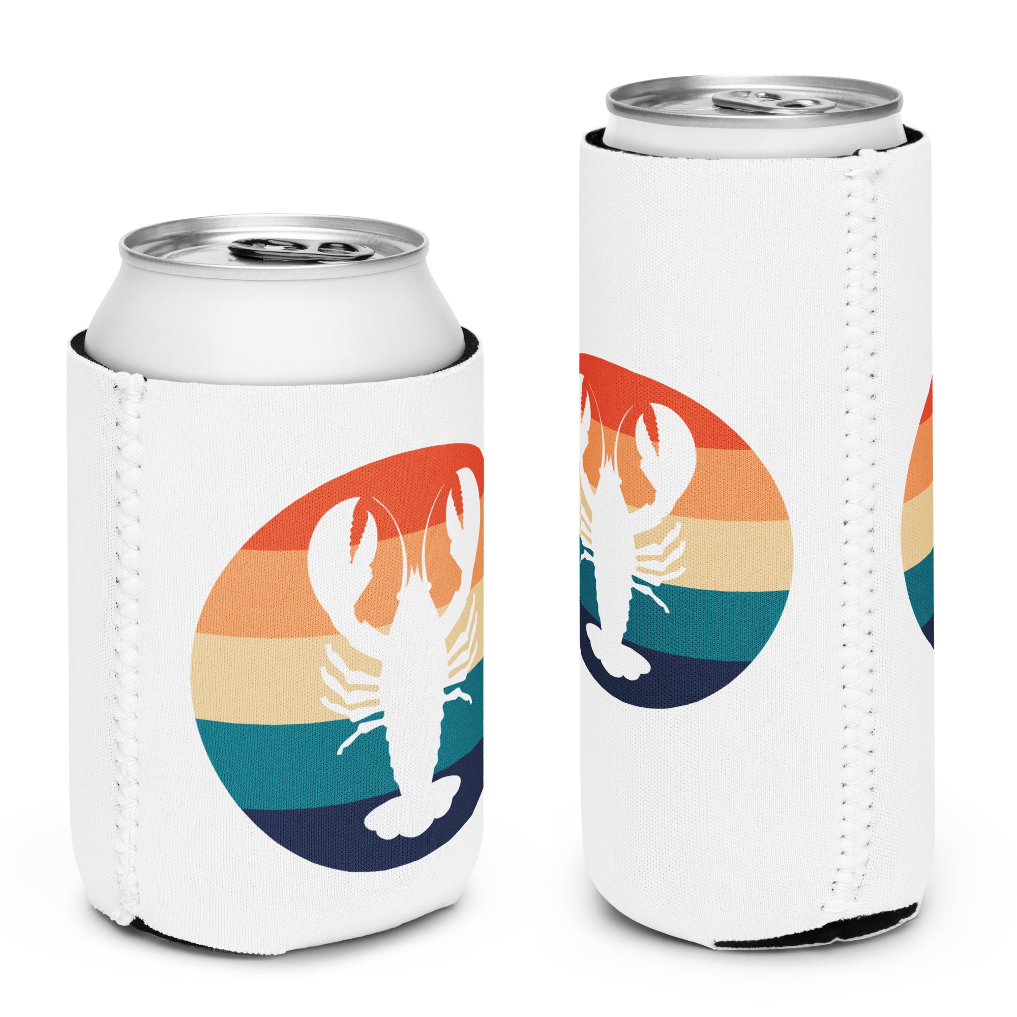 Maine Retro Lobster Neoprene Koozie | Four Designs to Mix & Match | 12 oz Regular or Slim Can Cooler | Vintage Coastal Vibes Can Holder