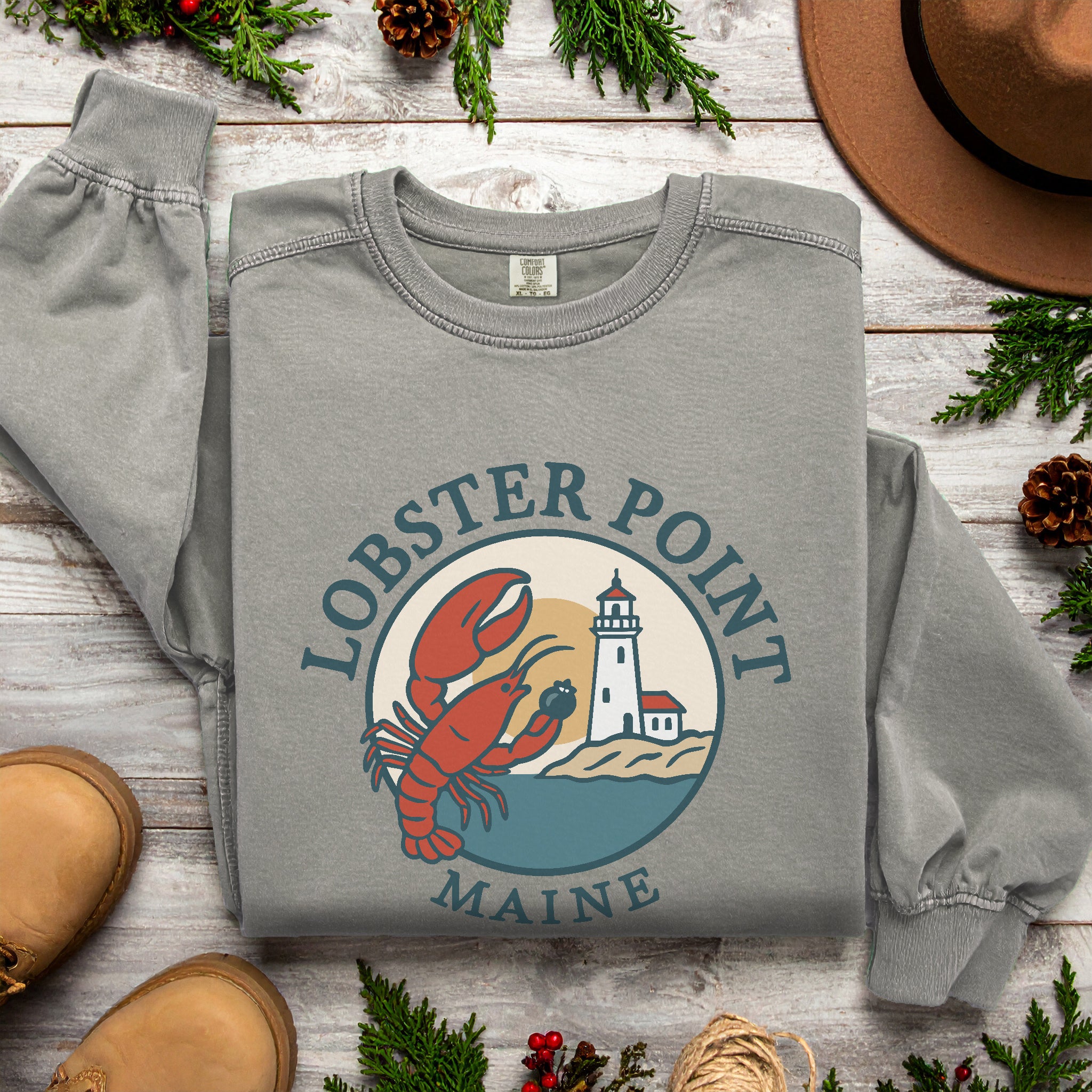 "Lobster Point" Maine Sweatshirt |  Retro New England Crewneck | Coastal Souvenir Gift