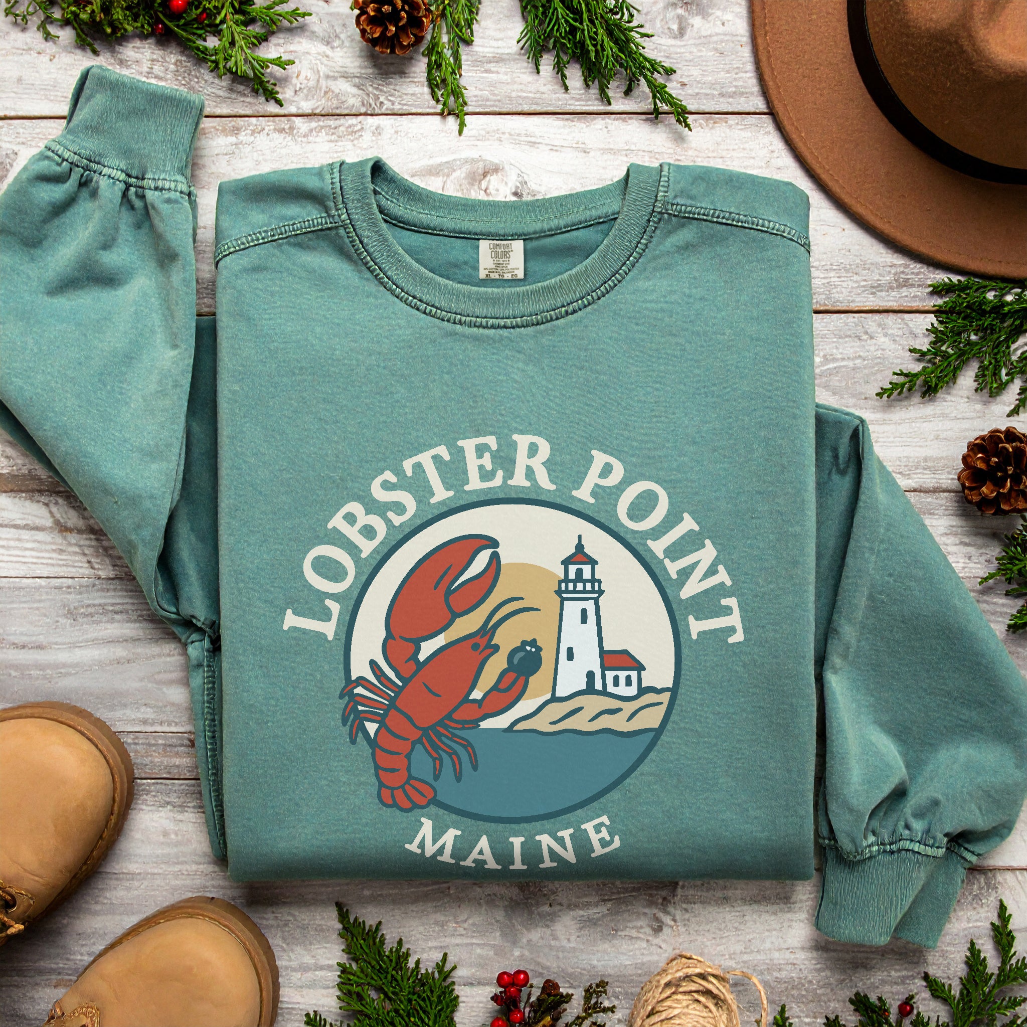 "Lobster Point" Maine Sweatshirt |  Retro New England Crewneck | Coastal Souvenir Gift
