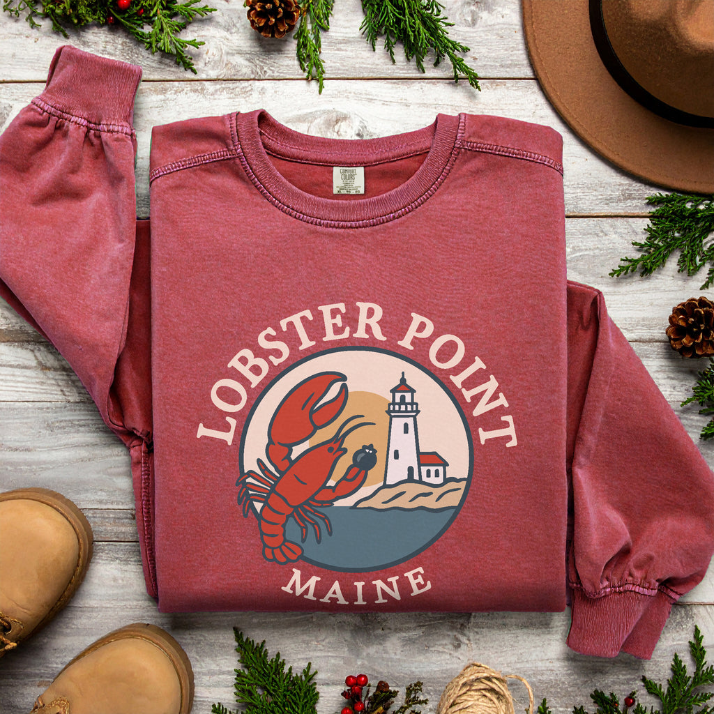 "Lobster Point" Maine Sweatshirt |  Retro New England Crewneck | Coastal Souvenir Gift