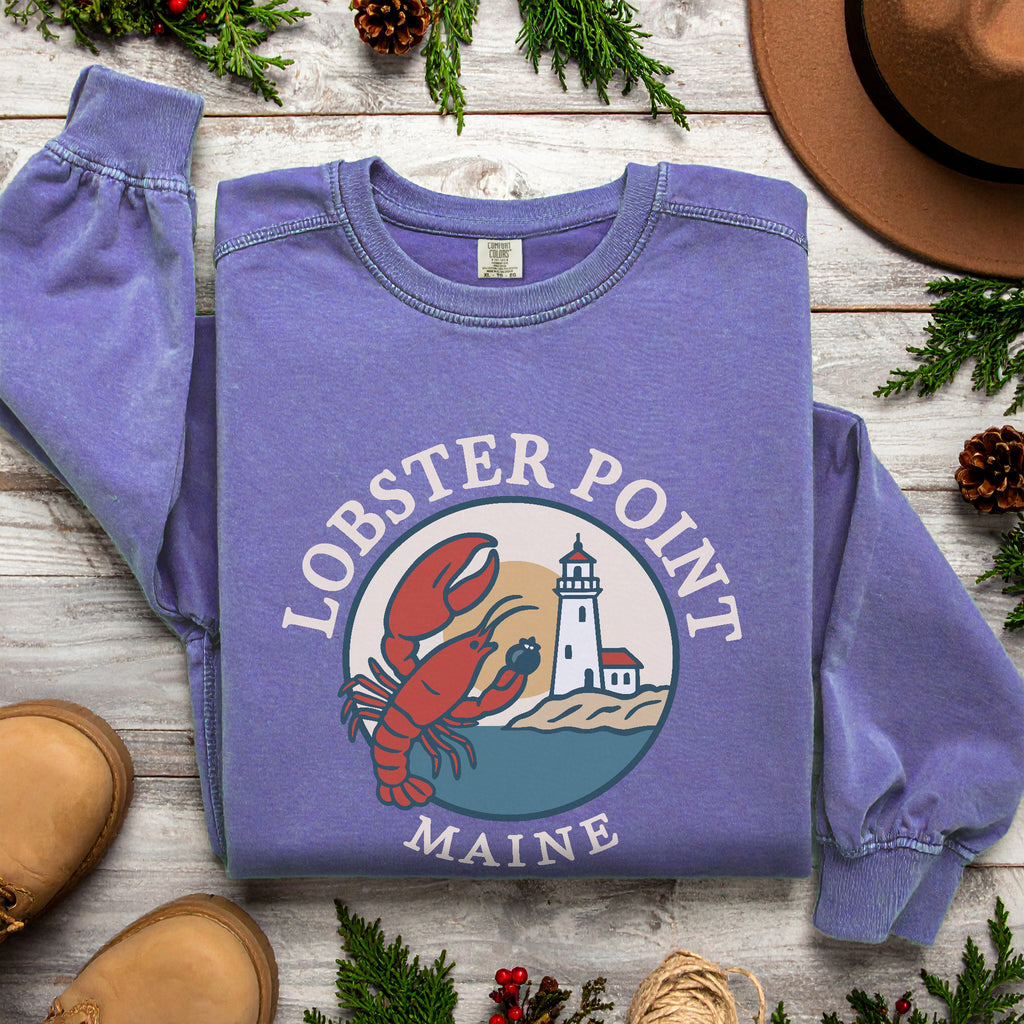 "Lobster Point" Maine Sweatshirt |  Retro New England Crewneck | Coastal Souvenir Gift
