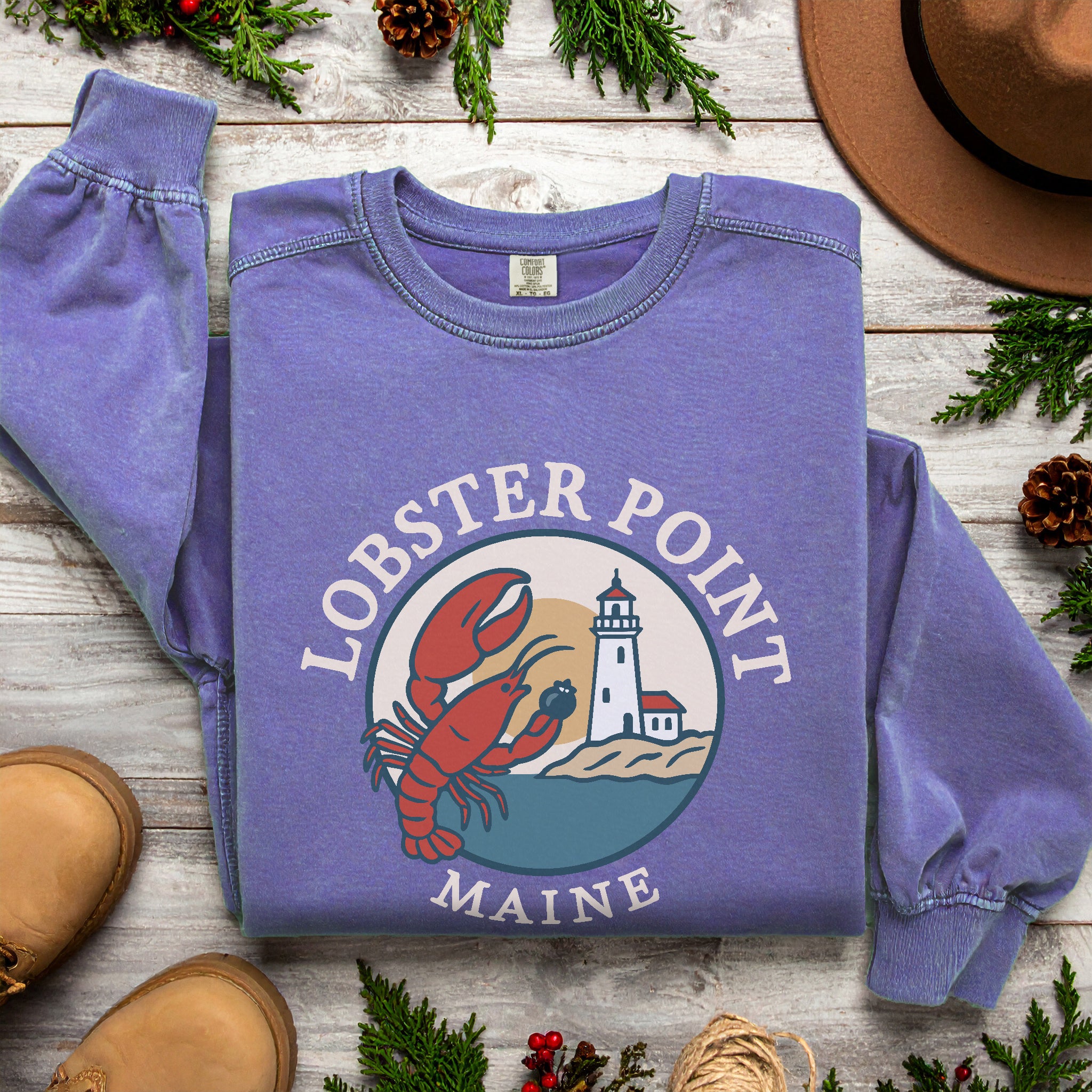 "Lobster Point" Maine Sweatshirt |  Retro New England Crewneck | Coastal Souvenir Gift