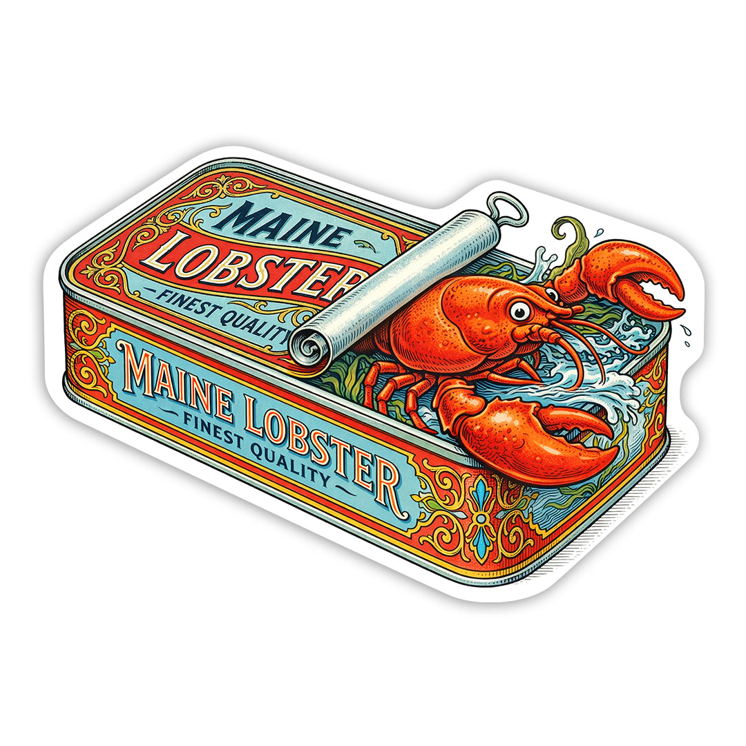 Vintage Maine Lobster Tin Vinyl Sticker | Vintage Sardine Can Style Decal