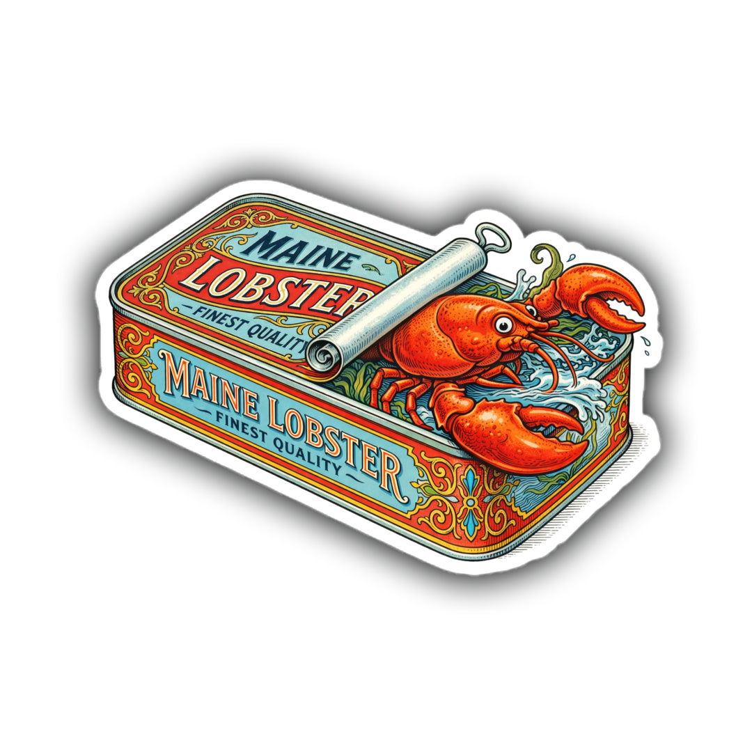 Maine Lobster Tin Sticker | Retro Sardine Can Style Lobster Sticker