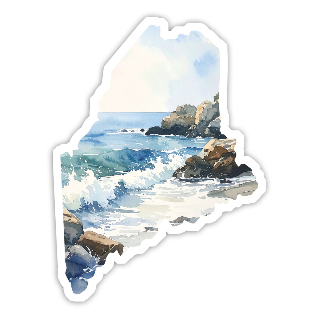 Maine Shore Scene Die-Cut Vinyl Sticker | New England Coastal Decal