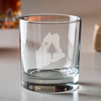 Heritage Maine Engraved Whiskey Glass | Retro Maine Flag Rocks Glass