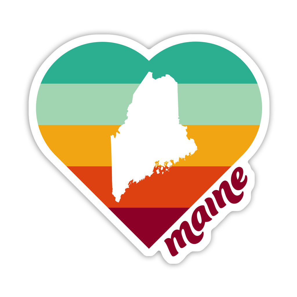 Maine Heart Retro Stripe Sticker | Vintage State Decal