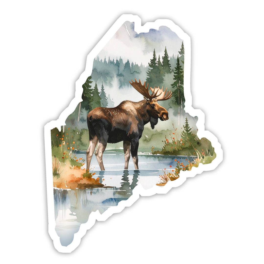 Maine Moose Scene Die-Cut Vinyl Sticker | New England Decal