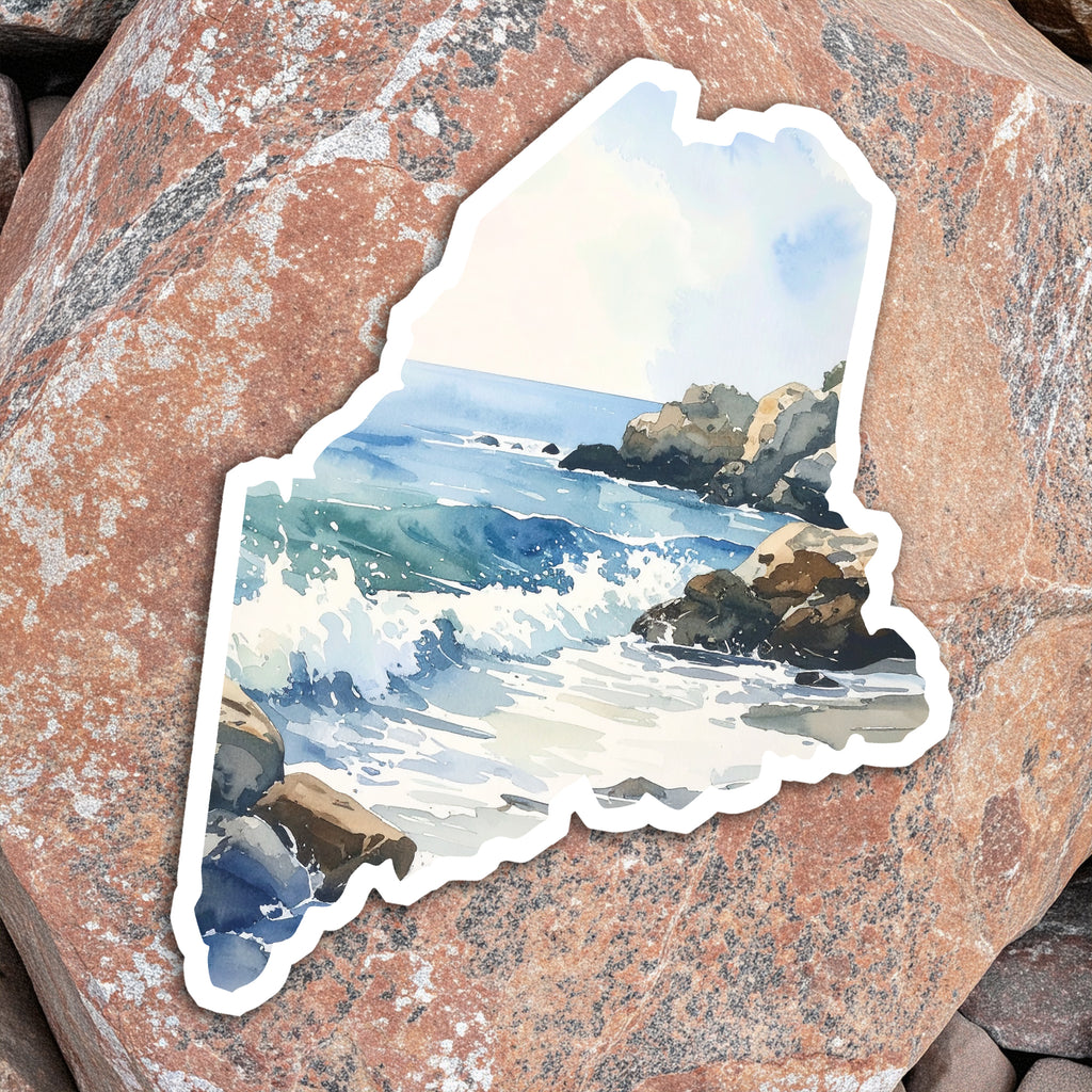 Maine Shore Scene Die-Cut Vinyl Sticker | New England Coastal Decal