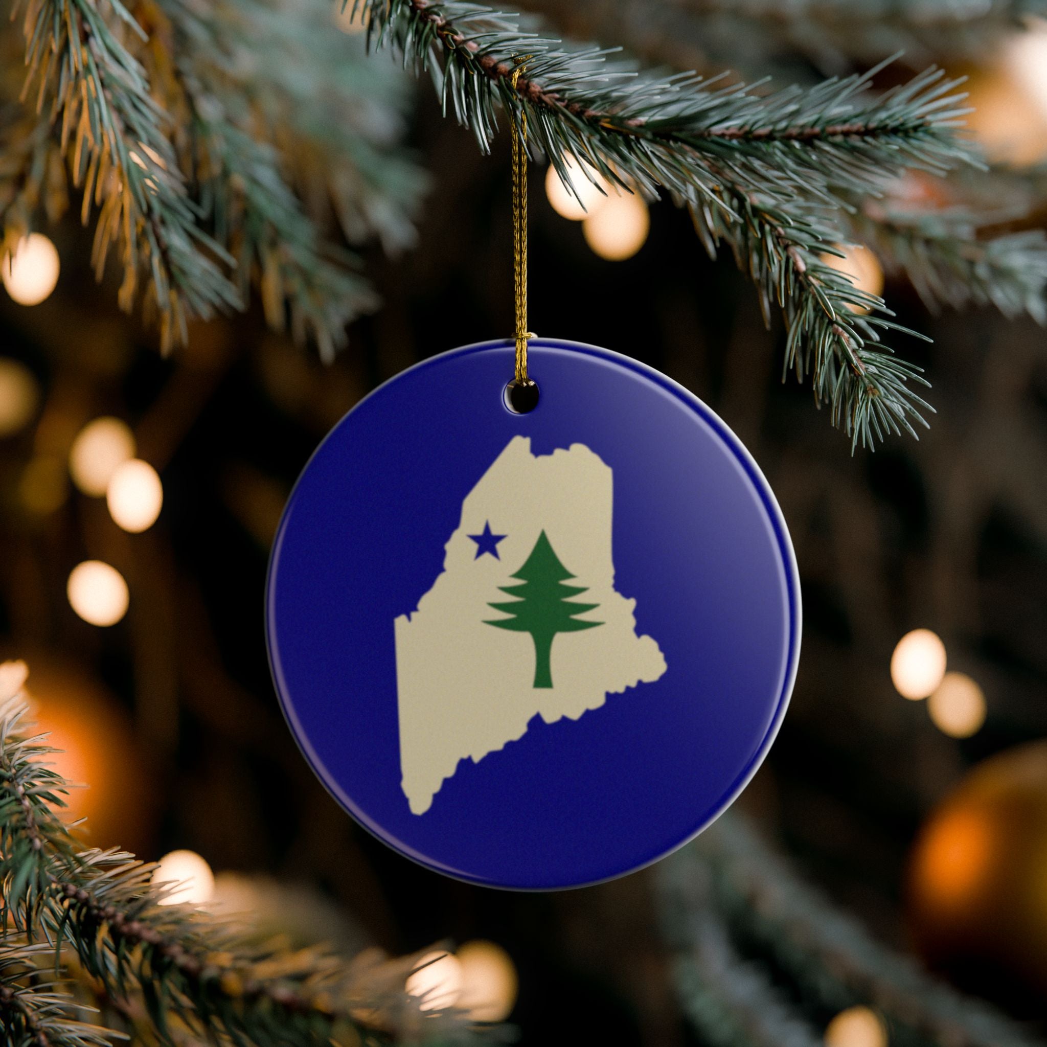 Maine 1901 State Flag Ornament | Double-Sided Ceramic Ornament | Coastal Home Decor | Maine Holiday Gift