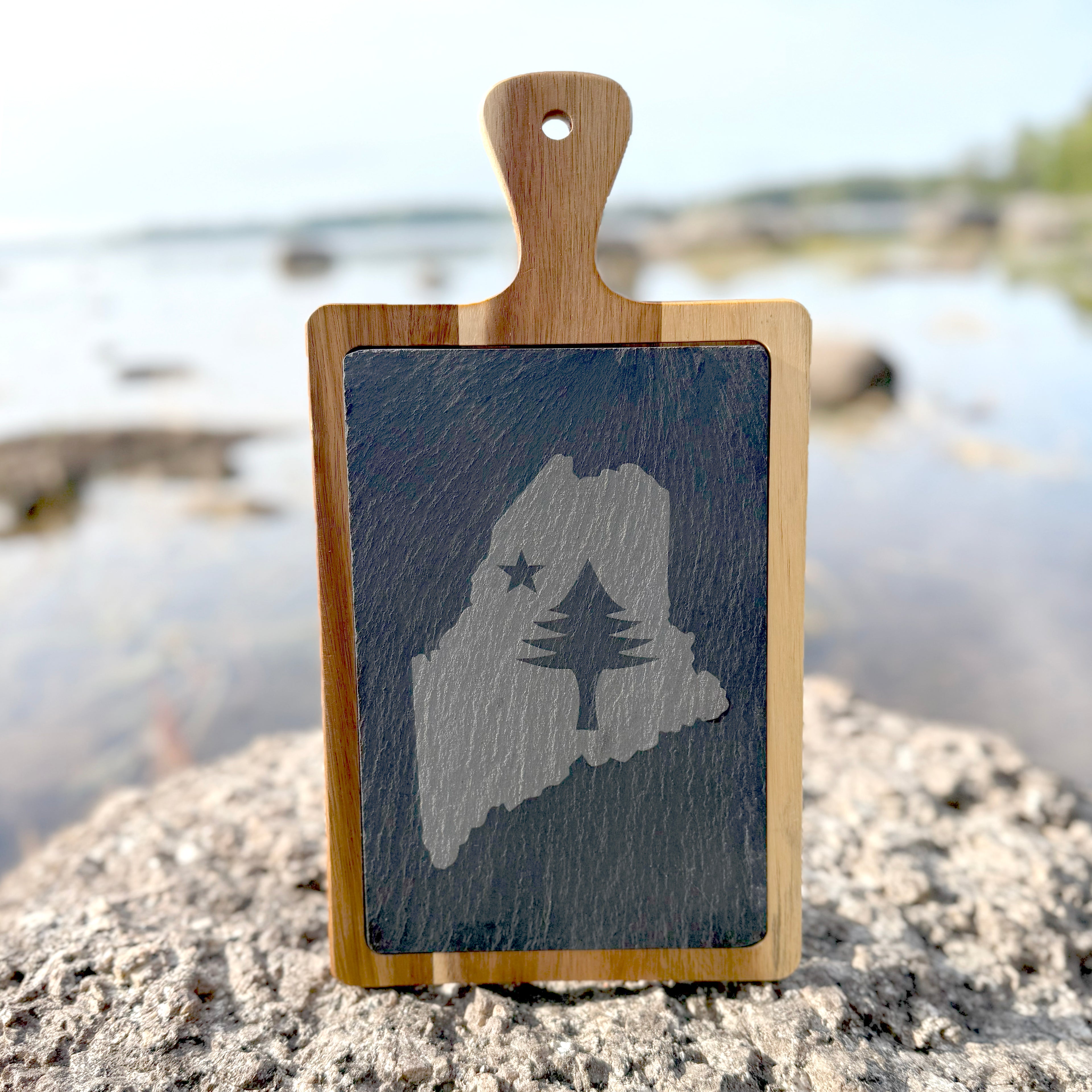 Maine Charcuterie Board | Engraved Slate Wood Cutting Board | Rustic Kitchen Housewarming Gift