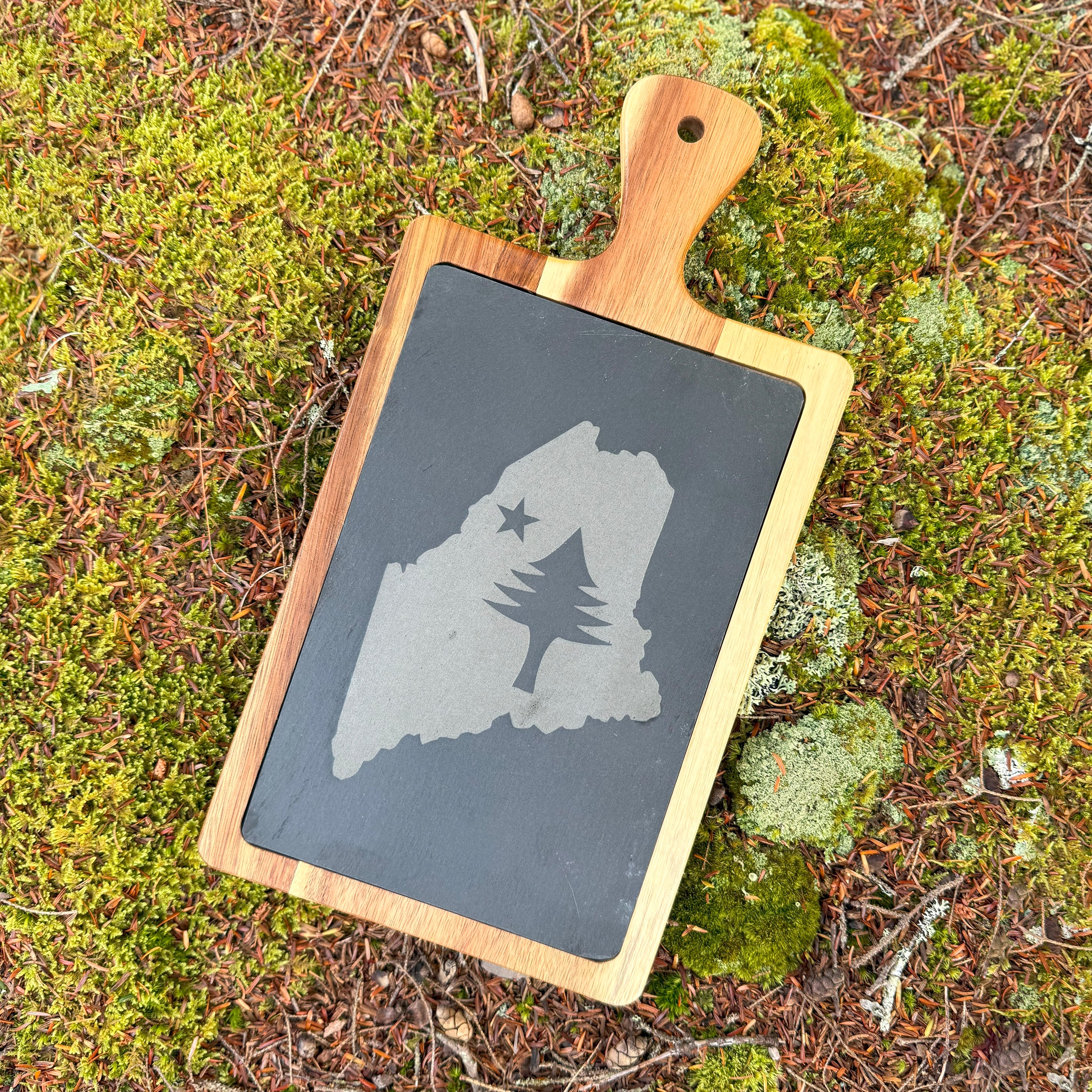 Maine Charcuterie Board | Engraved Slate Wood Cutting Board | Rustic Kitchen Housewarming Gift