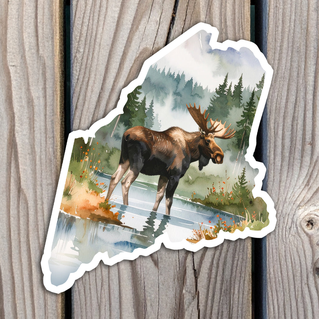 Maine Moose Scene Die-Cut Vinyl Sticker | New England Decal