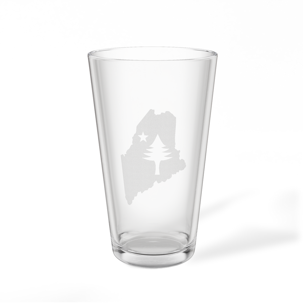 Engraved Maine Pint Glass | Retro Maine Flag Design | Maine Beer