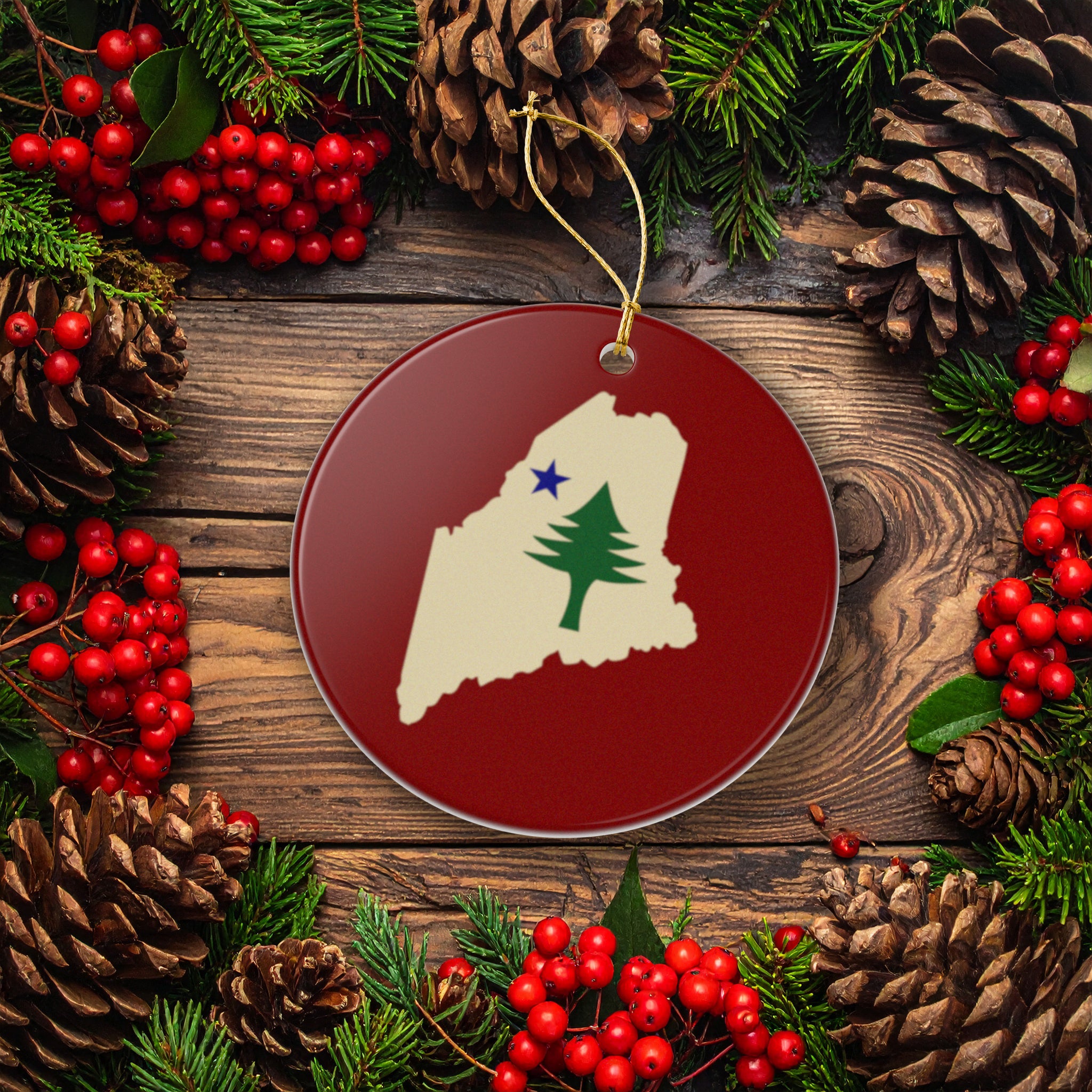 Maine 1901 State Flag Ornament | Double-Sided Ceramic Ornament | Coastal Home Decor | Maine Holiday Gift