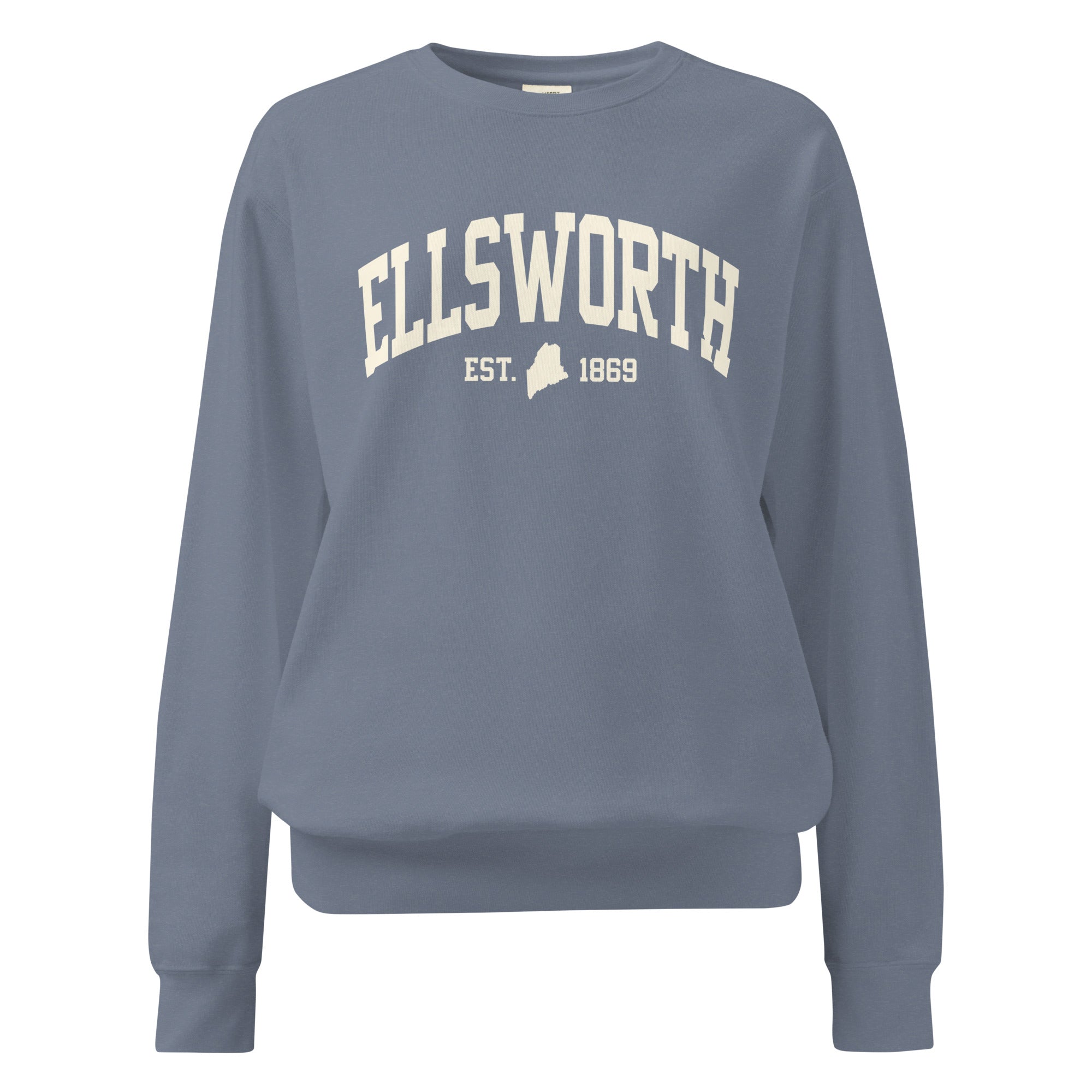 Ellsworth, Maine Est. 1869 Collegiate Sweatshirt | Vintage Varsity Style Apparel | New England Souvenir
