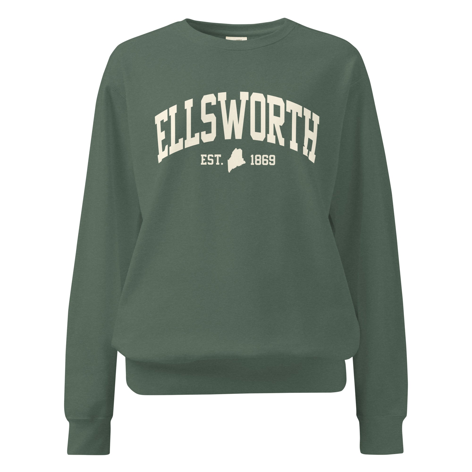 Ellsworth, Maine Est. 1869 Collegiate Sweatshirt | Vintage Varsity Style Apparel | New England Souvenir