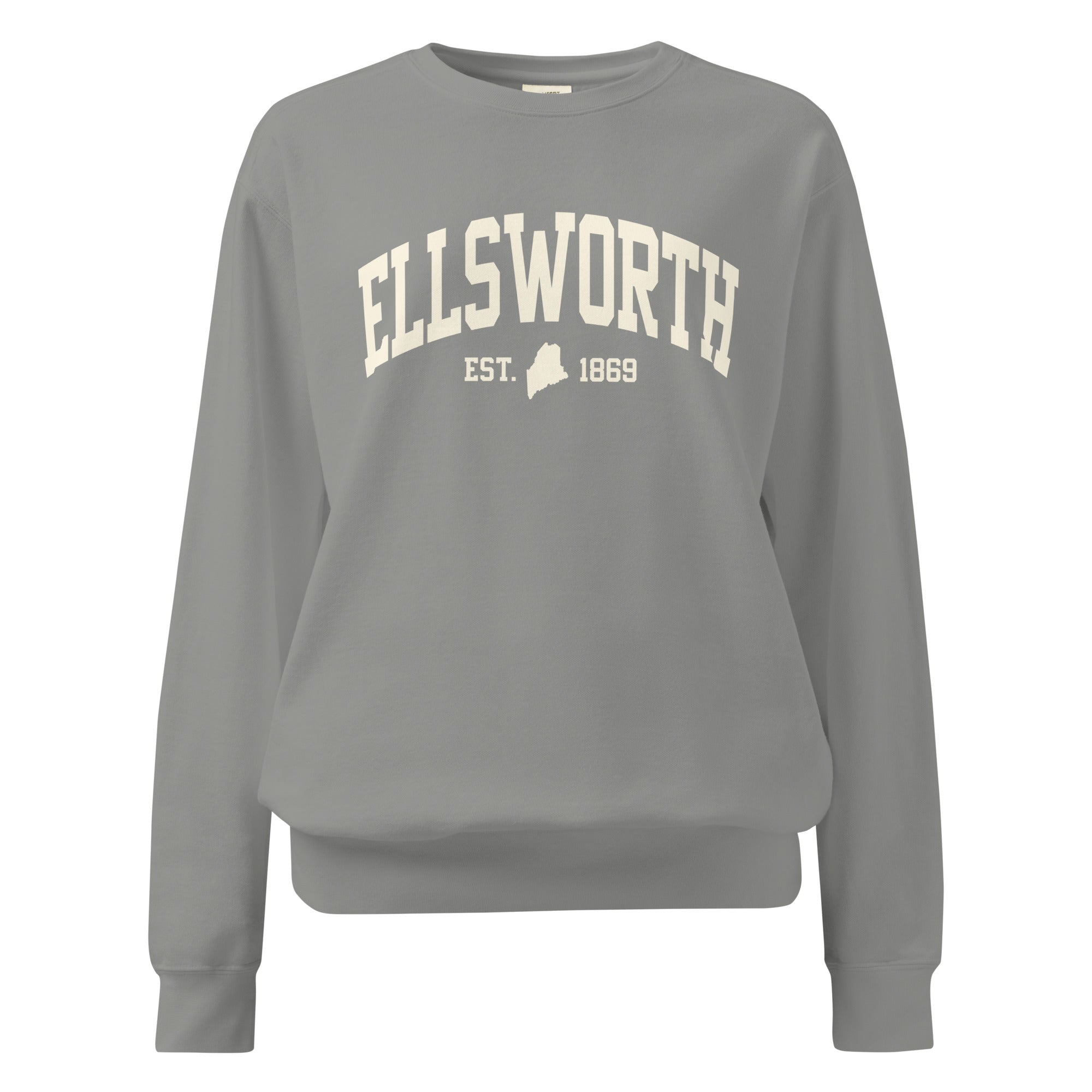 Ellsworth, Maine Est. 1869 Collegiate Sweatshirt | Vintage Varsity Style Apparel | New England Souvenir