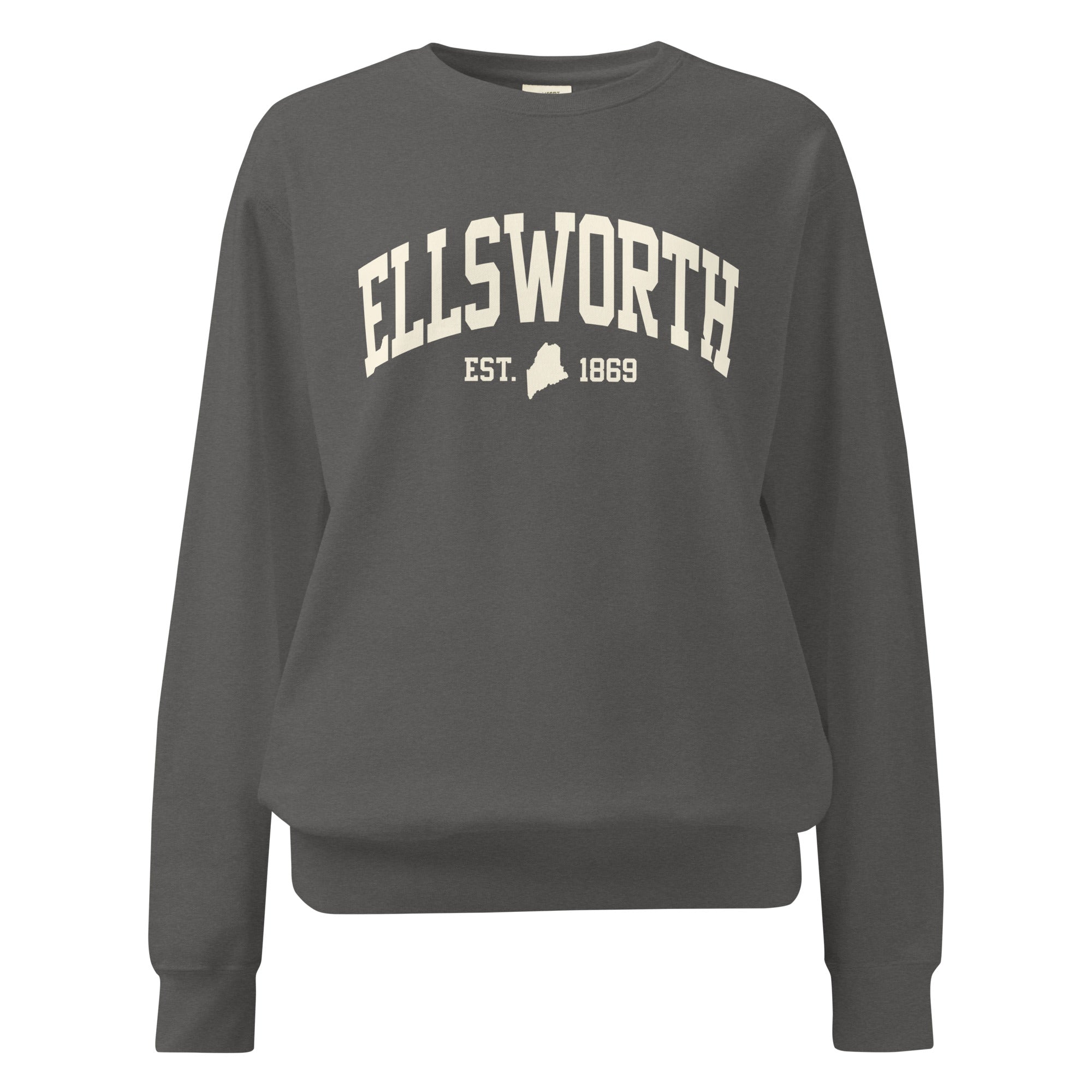 Ellsworth, Maine Est. 1869 Collegiate Sweatshirt | Vintage Varsity Style Apparel | New England Souvenir