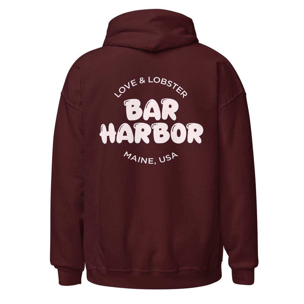 Bar Harbor "Love & Lobster" Bubble Letter Hoodie | Vintage-Inspired Cozy Maine Pullover | Coastal College Vibes