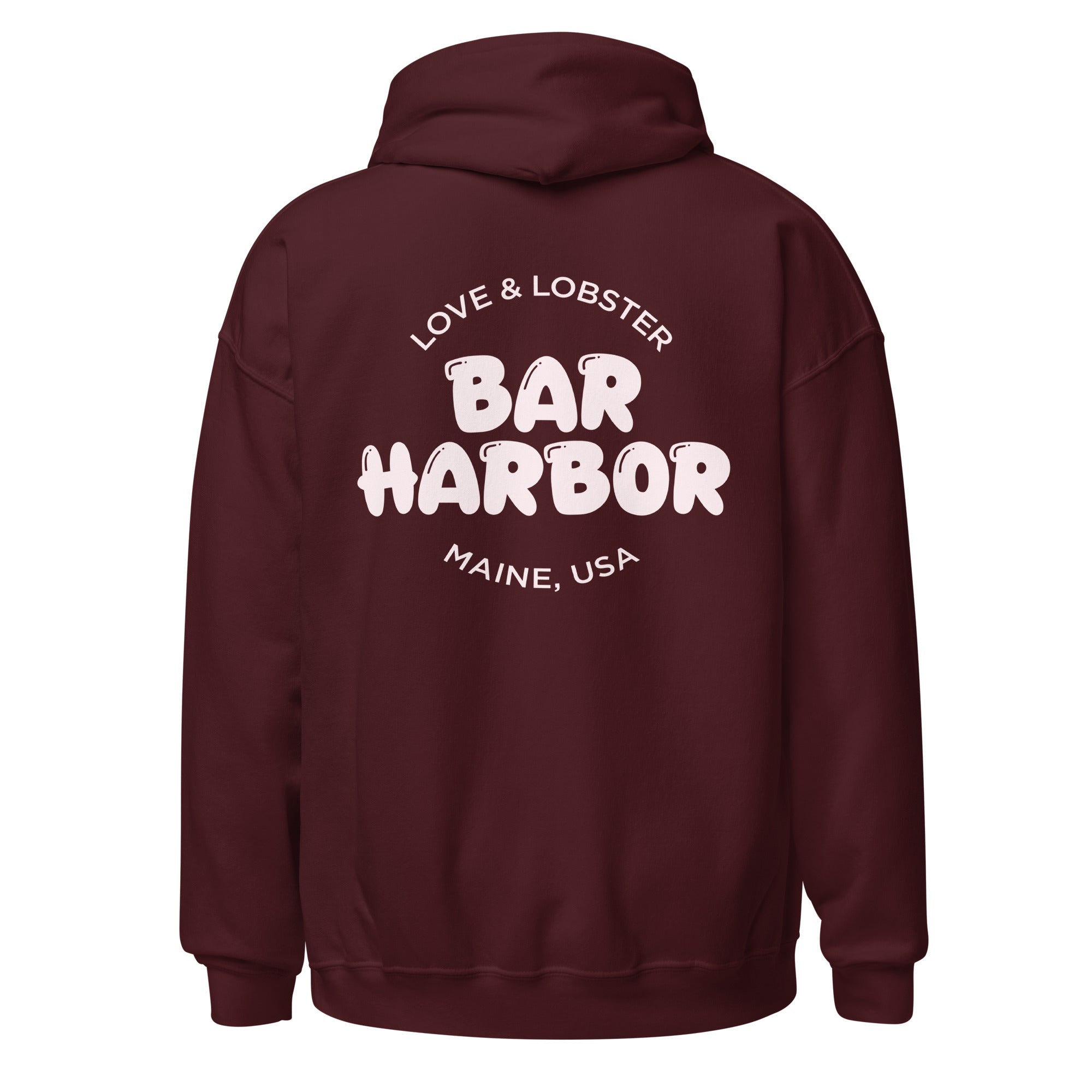 Bar Harbor "Love & Lobster" Bubble Letter Hoodie | Vintage-Inspired Cozy Maine Pullover | Coastal College Vibes