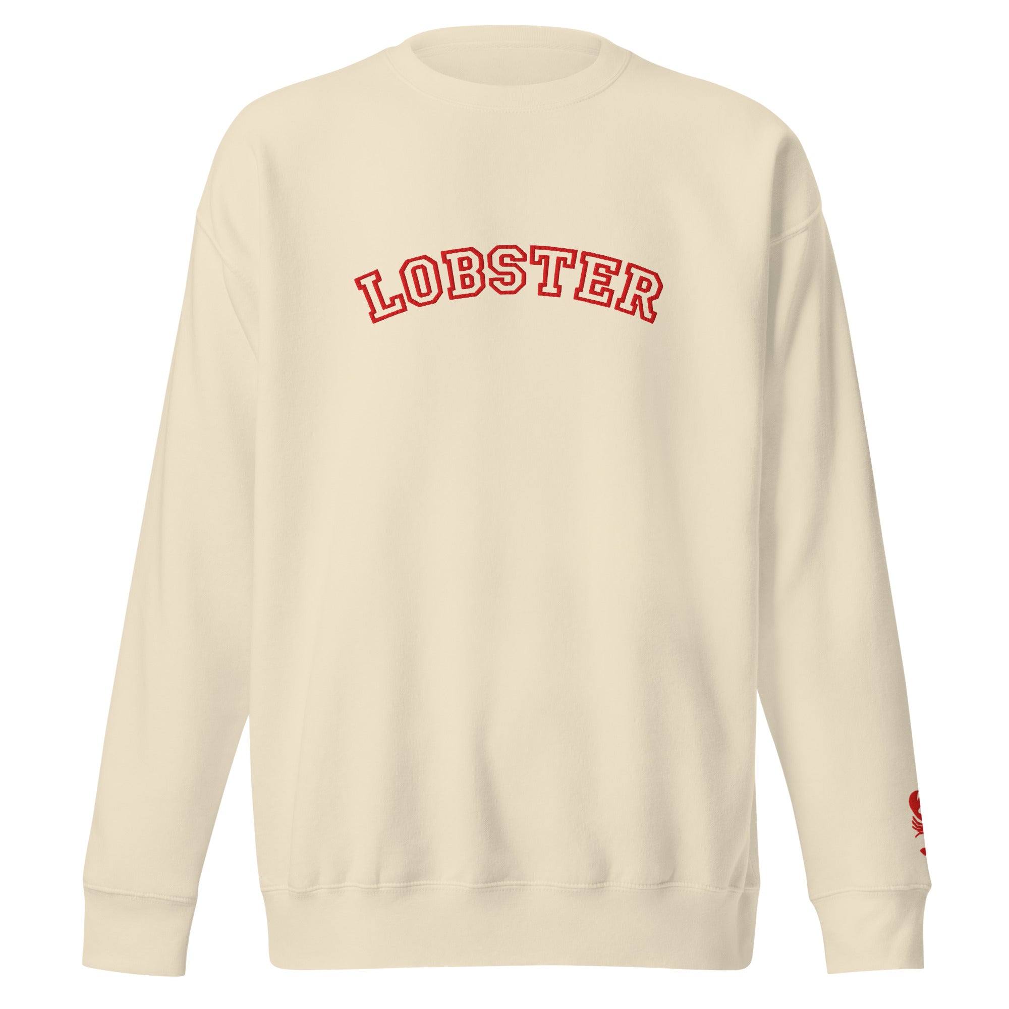 Lobster Collegiate Embroidered Sweatshirt with Lobster Wrist Embroidery | Preppy Maine Coastal Crewneck